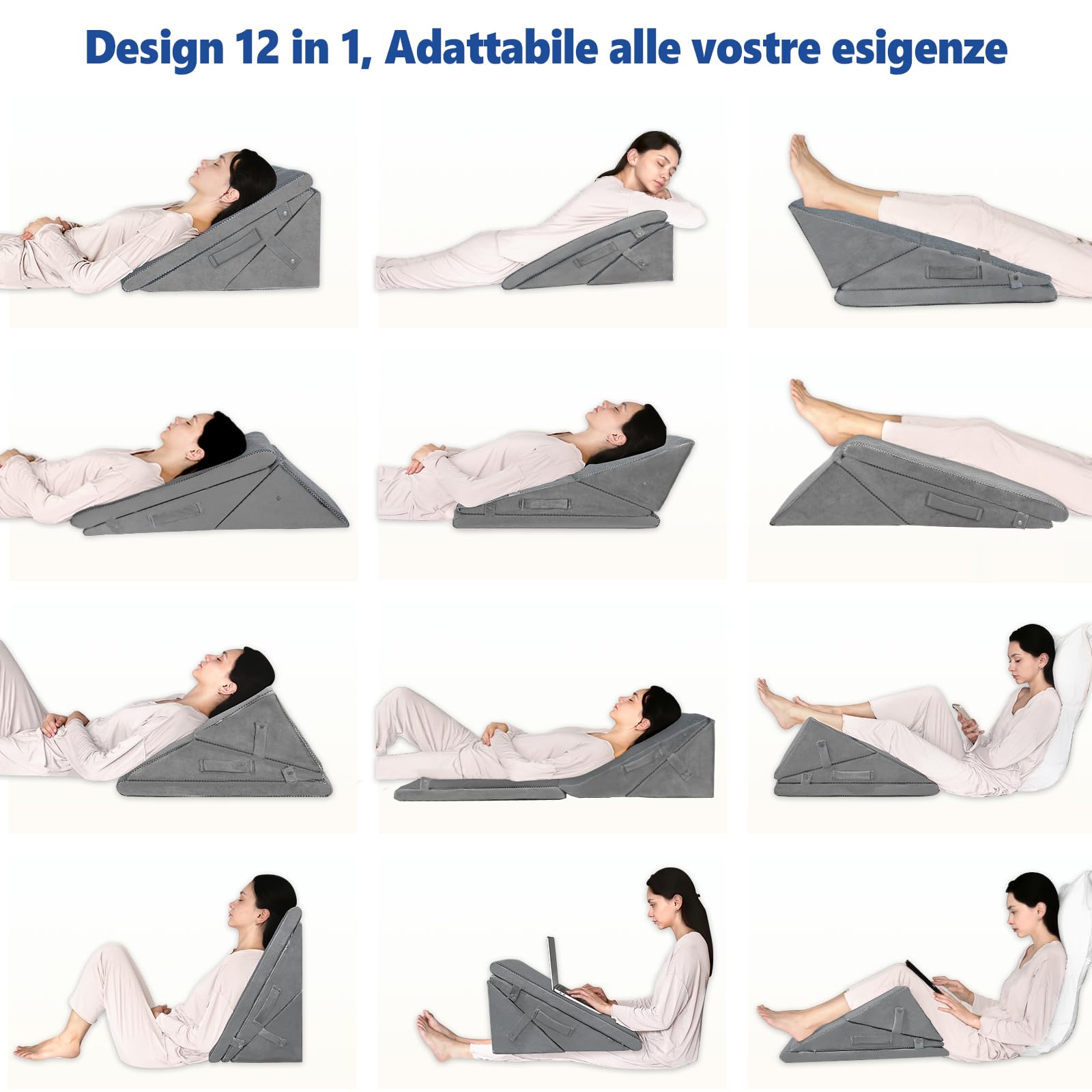 KingPavonini Cuscino a cuneo per letto, 4 altezze regolabili, Memory Foam, Ideale Dopo l'intervento Chirurgico per il Supporto di Schiena, Gambe e Ginocchia, Reflusso Acido, Bruciore di Stomaco