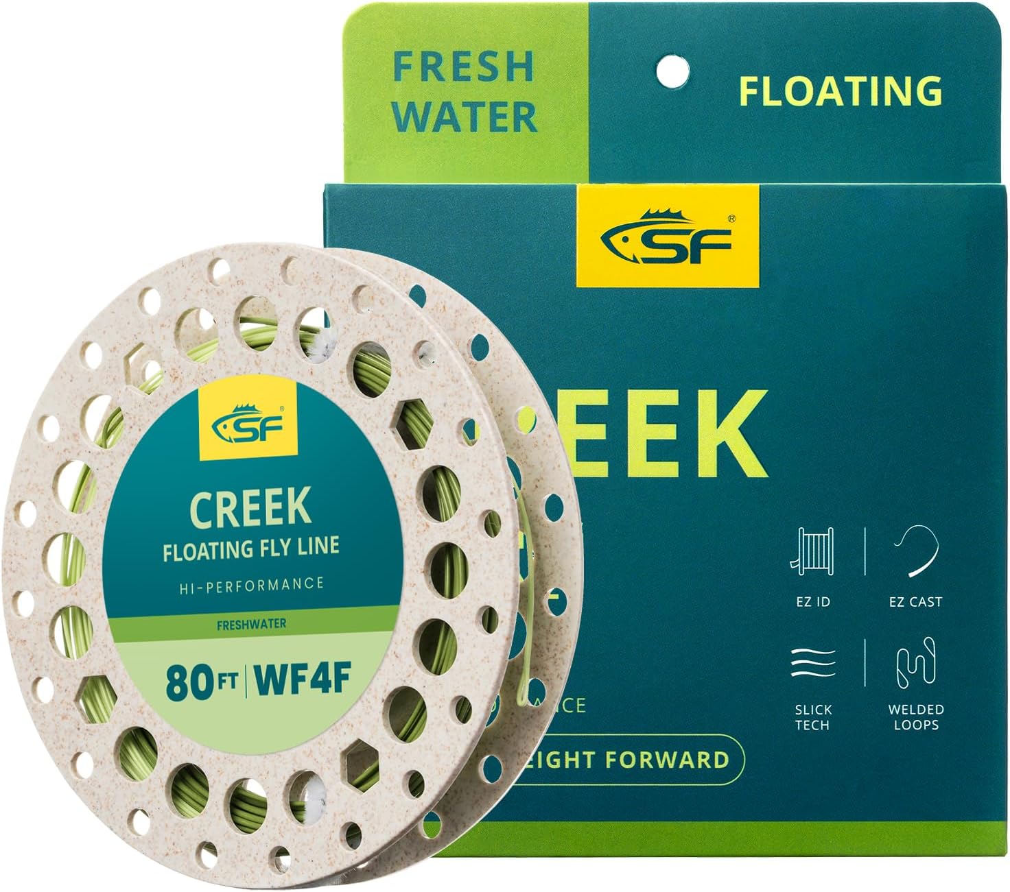 SF Floating Creek Fly Line 80FT WF0F 1F 2F 3F 4F 5F 6F Pale Green/Mint Double Welded Loop with Spool.