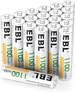 EBL AAA Batteries 1100mAh - Ni-MH Rechargeable Batteries AAA 1.2V High Capacity, Triple AAA Batteries 20 Counts with Battery Case 5 Ideal for Household/Office