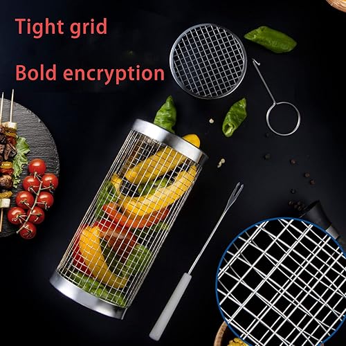 Miniatura 3 de 2 tubos de red para barbacoa, canasta rodante, cilindro de malla de alambre de acero inoxidable para barbacoa, cesta de parrilla para verduras,