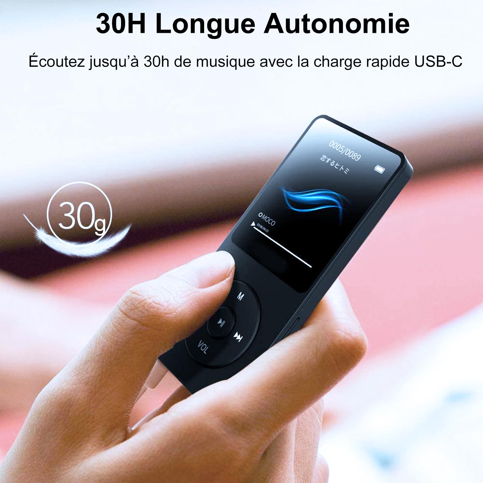 64Go MP3 Bluetooth 5.0 avec Haut-Parleur, Lecteur MP3 en Qualité Sonore HiFi Audio MP4 Baladeur Sport avec Écouteurs, Volume Indépendant, Radio FM, Enregistreur Vocal, Prend en Charge Jusqu'à 128 Go