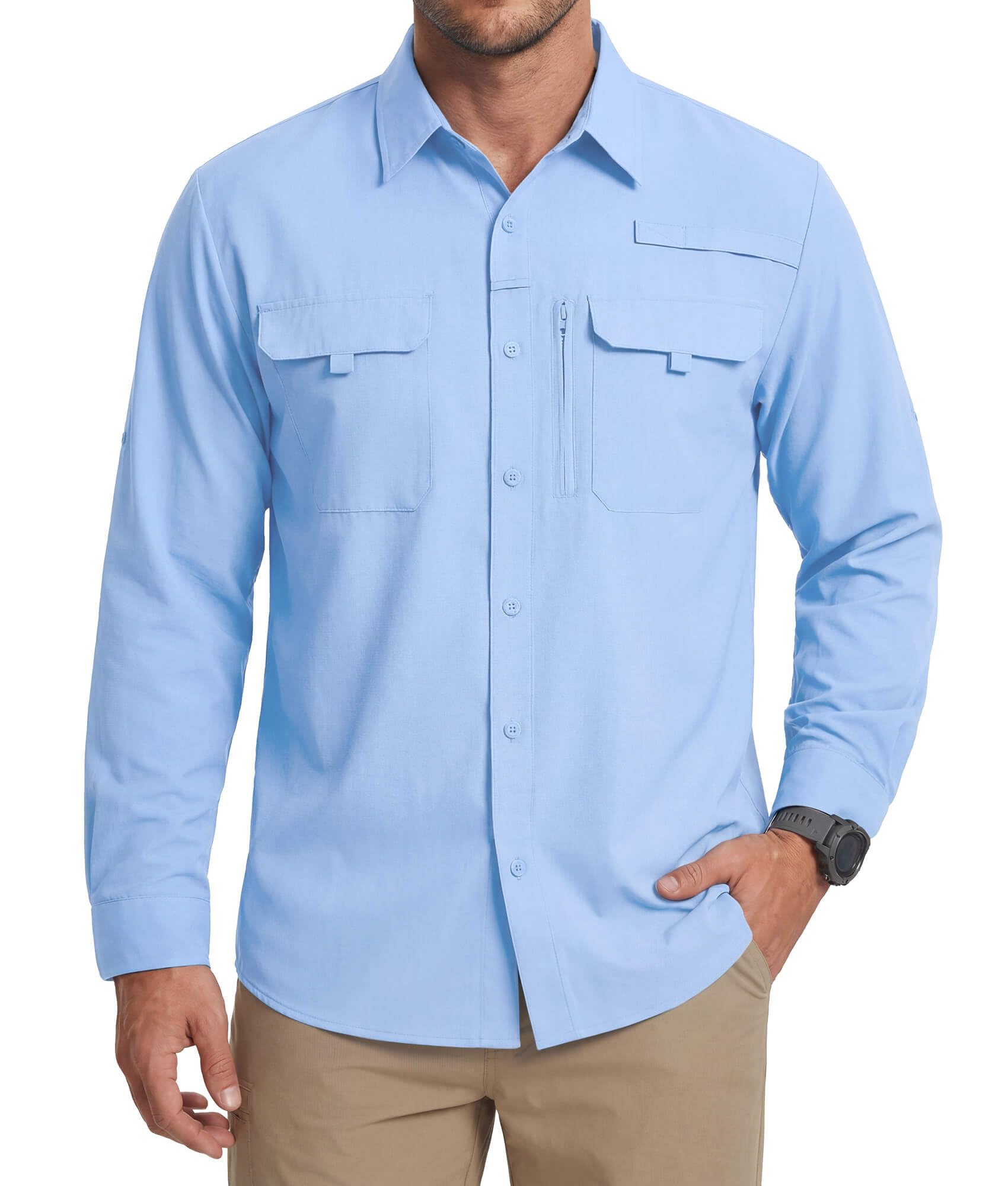 WULFUL Men's Sun Protection Fishing Shirts UPF 50+ UV Lightweight Quick Dry Cooling Button Down Shirts for Work Hiking Safari