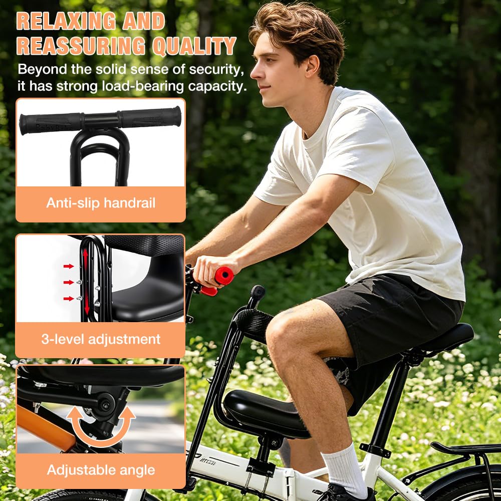 Fahrrad Kindersitz Vorne, Verstellbarer Mountainbike Kindersitz (39-49cm) Mit Sicherheitsgurt, Fußstützen, Rutschfesten Handgriffen, Kinderfahrradsitz Bis 50kg 1-5 Jahre Für Mountainbike or Rennrad