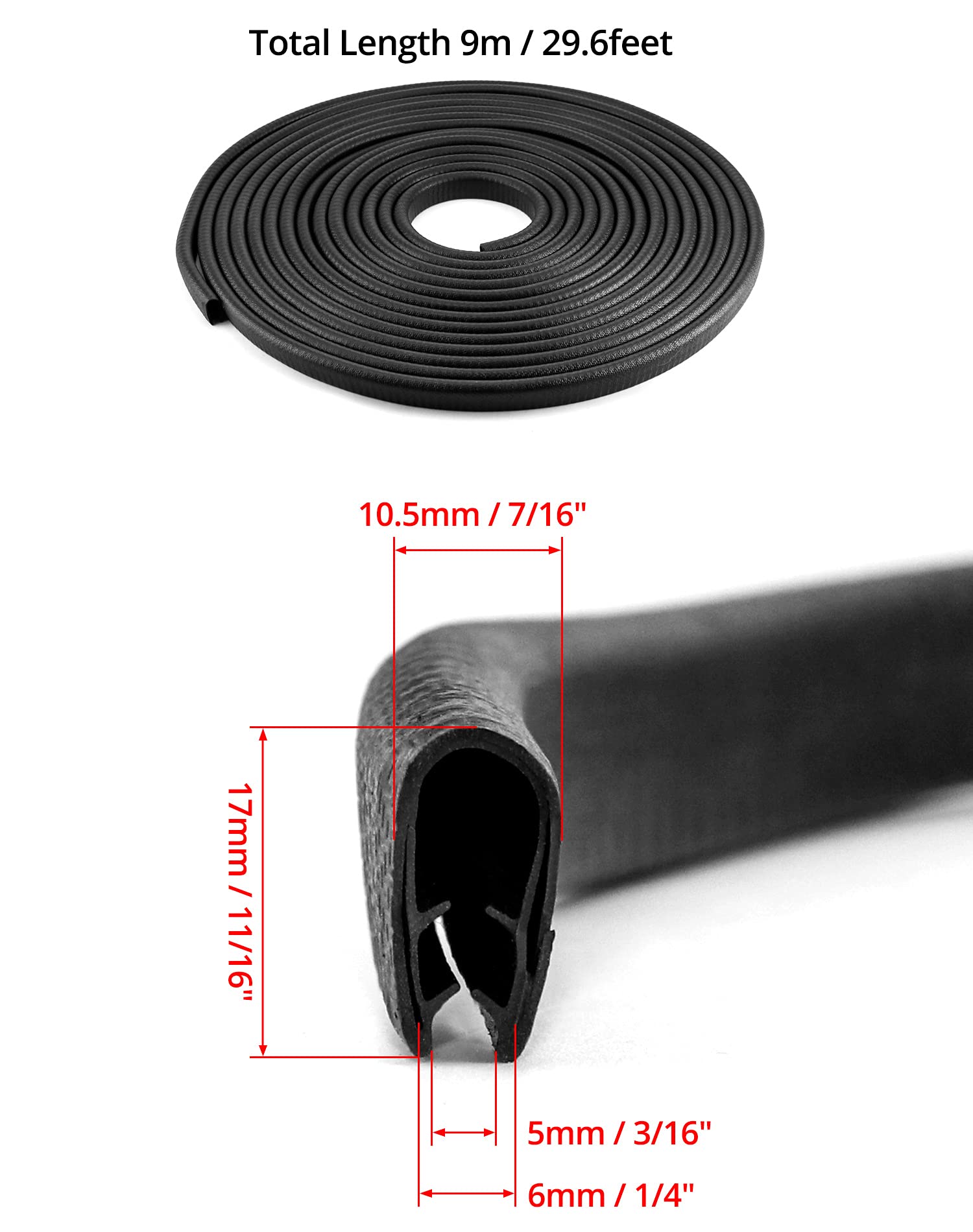 QWORK 9 m EPDM-Gummidichtungsstreifen, passend für Kanten von 0,6 cm bis 0,3 cm.