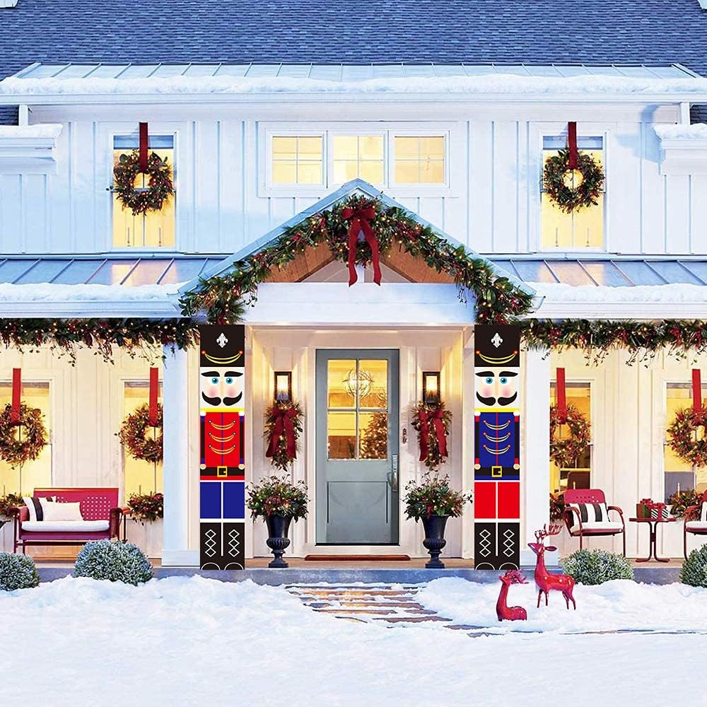 Trubetter Nutcracker Christmas Decorations - Outdoor Xmas Decor - Soldier Model Nutcracker Banners for Front Door Porch Garden Indoor Exterior Kids Party (Black red)