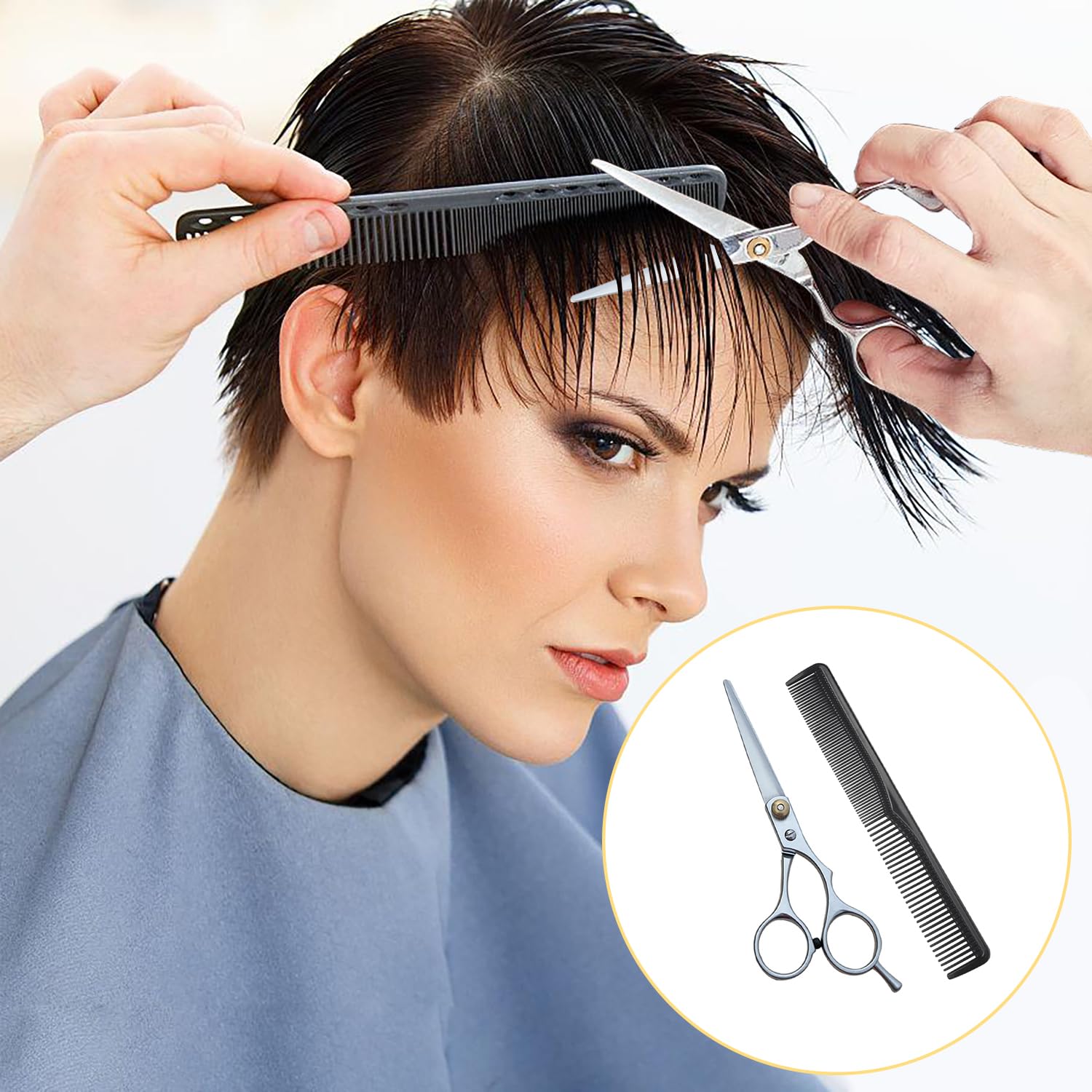 Forbici Parrucchiere Professionali, Premium Forbice Capelli Con Pettine E Caso, Parrucchieri Barbieri Donna, Uomo, Bambino (15.5cm)