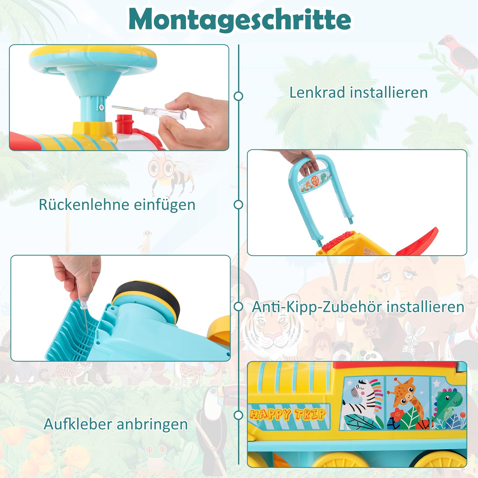 GOPLUS Kinder Elektro Zug, Kinderfahrzeug mit 16 STK. Schiene Set, 6V Kinder Aufsitz mit Licht, Musik, Zugpfeife & Stauraum, Elektro Kinderauto für Jungen & Mädchen ab 3 Jahren (Blau)
