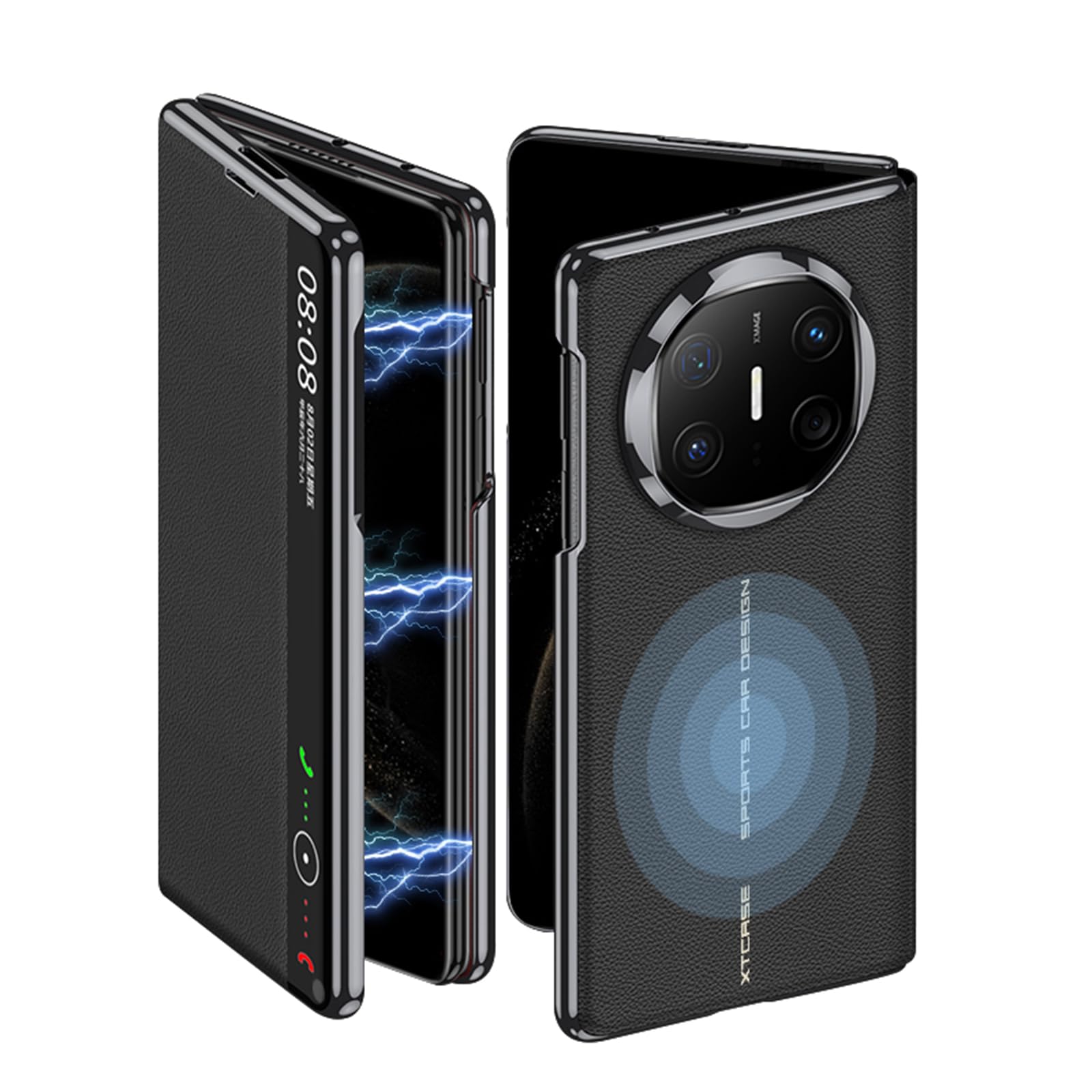 Skórzane etui do Huawei Mate X6, magnetyczne etui inteligentne okno widok funkcja odwracania wszechstronna ochrona etui biznesowe, czarne, Mate X6