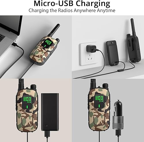 Miniatura 3 de Radioddity FS-T3 Walkie Talkies para adultos y niños de largo alcance, paquete de 4 unidades de radio bidireccional recargable Walky Talky FRS, 22