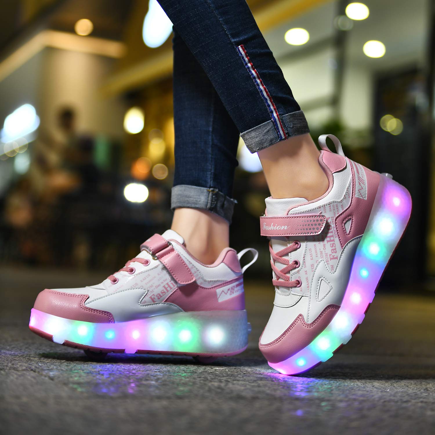 USB Aufladen 7 Farbwechsel LED Blinkend Schuhe Mit Doppelt Rollen Automatisch Räder Rochen Skateboardschuhe Outdoor Fitnessschuhe Gymnastik Laufschuhe Sneakers für Jungen Mädchen
