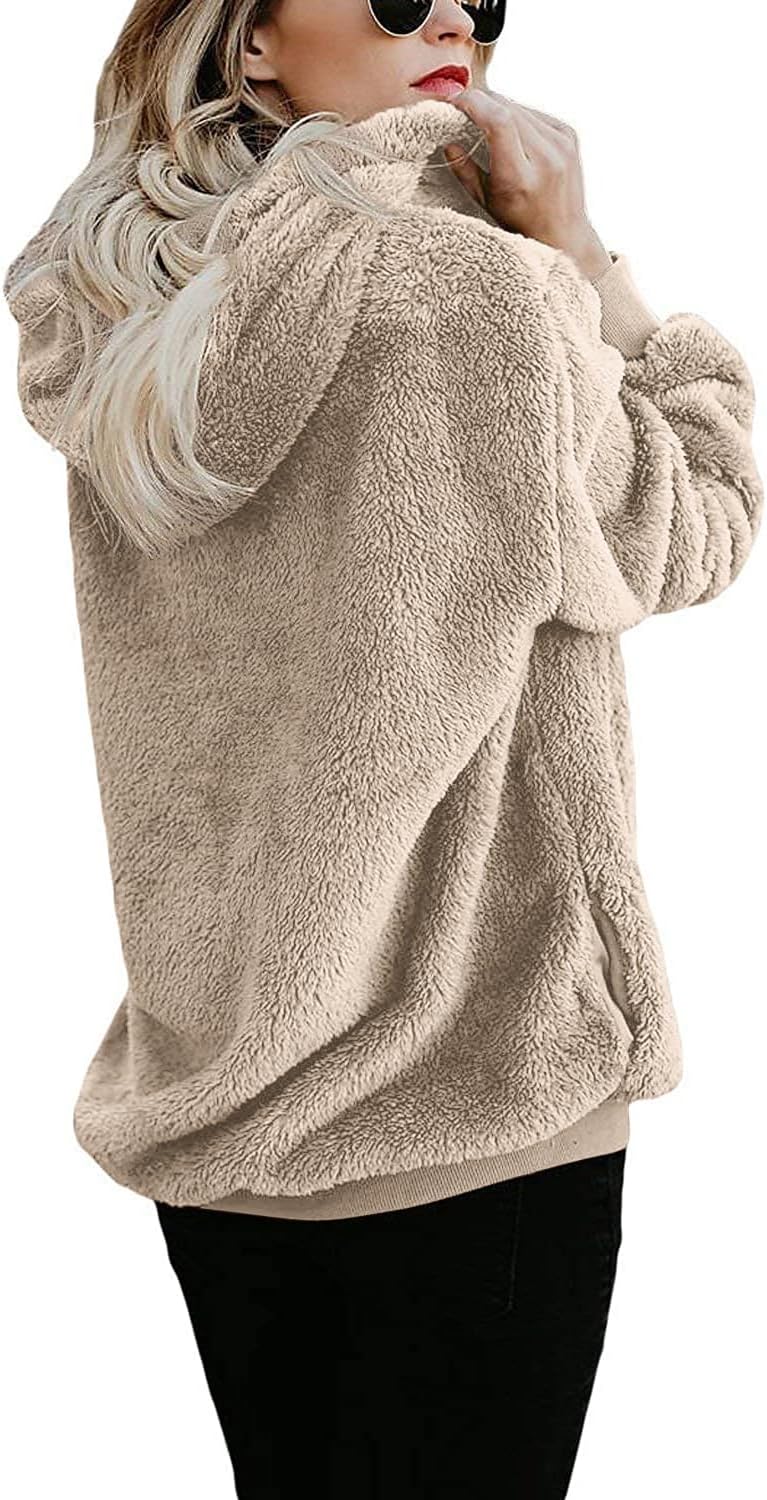 Yanekop Womens Fuzzy Fleece Pullover Oversized Sherpa Jacket Half Zip Pullover Sweaters Winter Faux Fur Jacket Coat - Image 3