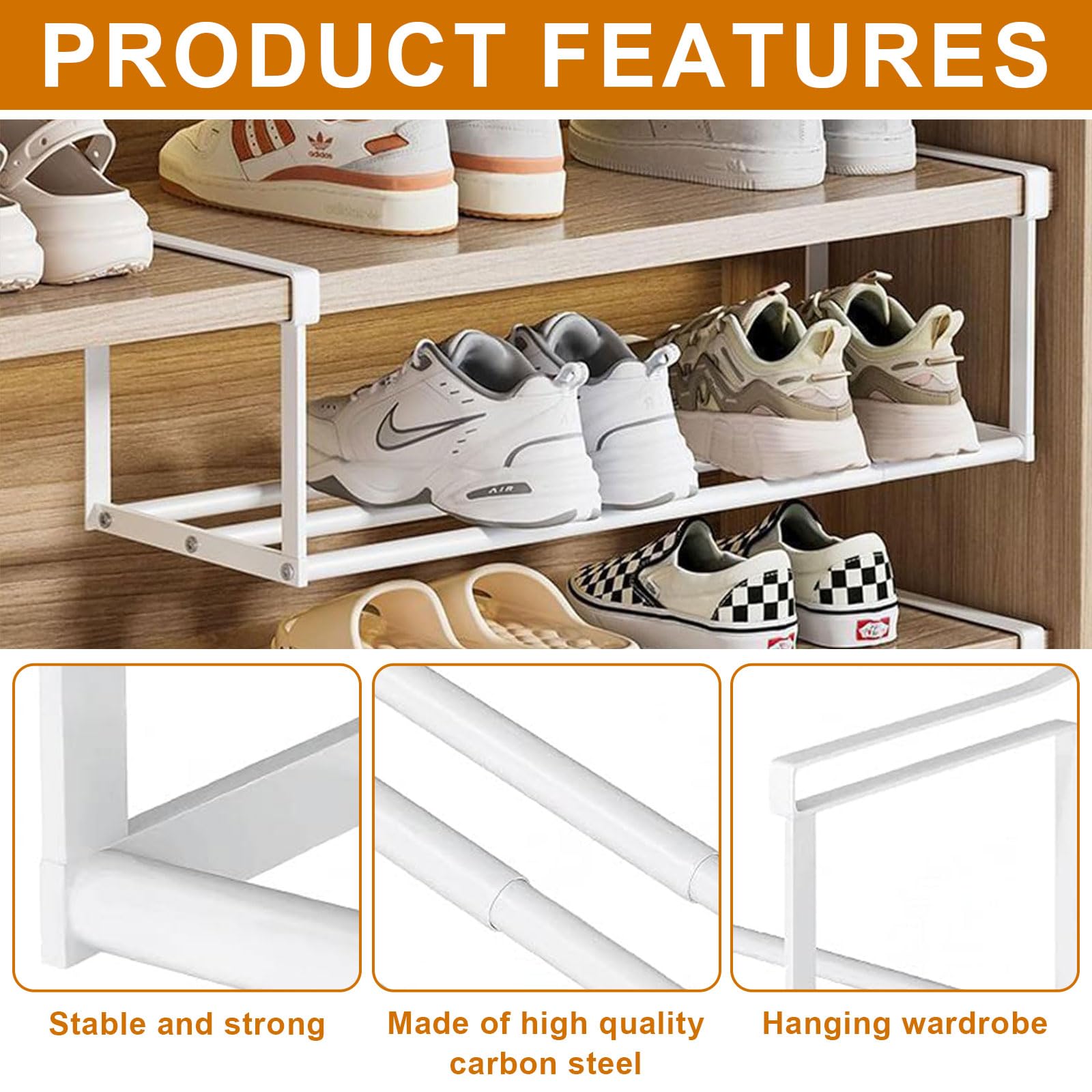 Zapatero colgante organizador en el armario, estante de armario extensible, ajustable 40-70 cm, organizador de zapatos que ahorra espacio, estantería de almacenamiento para cocina, zapatero y armarios