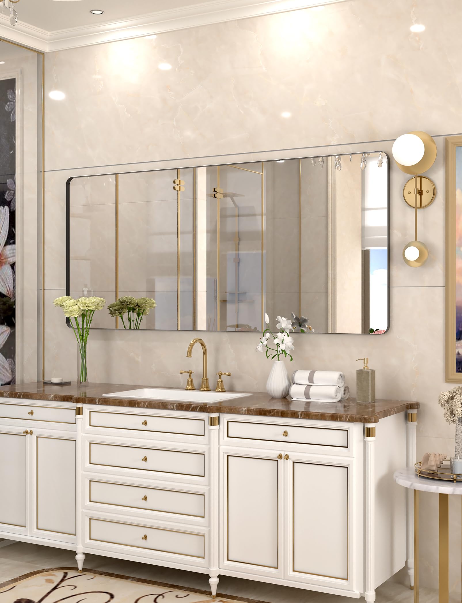 Suiforlun Bathroom Mirror for Wall, Shatterproof Rectangle Mirror Matte Black Metal Framed Vanity Mirror Anti-Rust Horizontal Vertical, 72 x 32 Inch