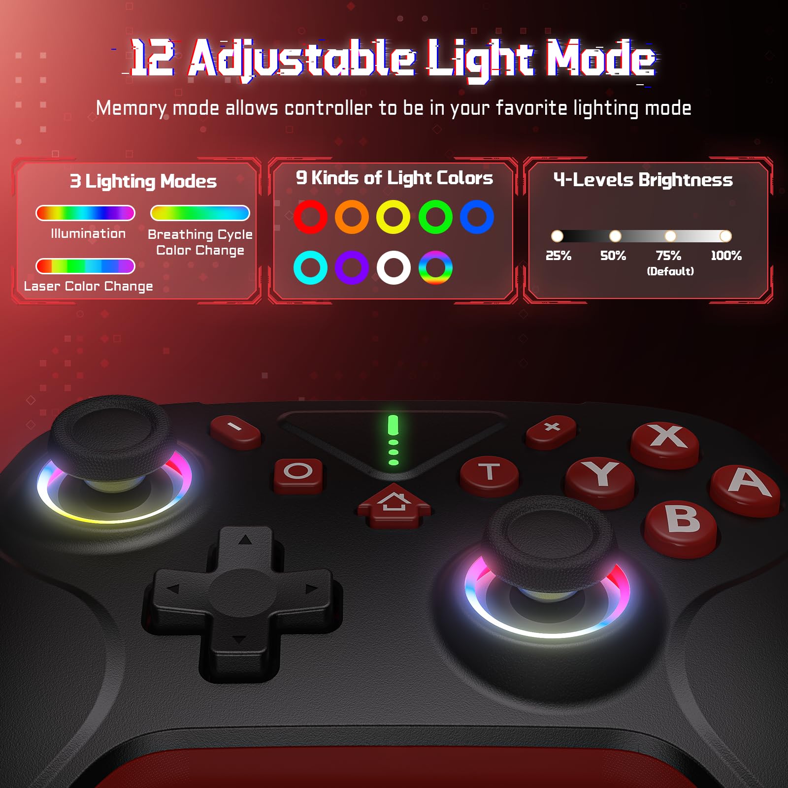 Klipdasse [Switch 2/1/OLED Wireless Controller] Switch 2 Controller für Switch Pro mit Aufwachen, Wireless Controller für Switch mit 6-Achsen Gyroskop/Double Shock/Turbo/Screenshot/RGB 12 Farbe