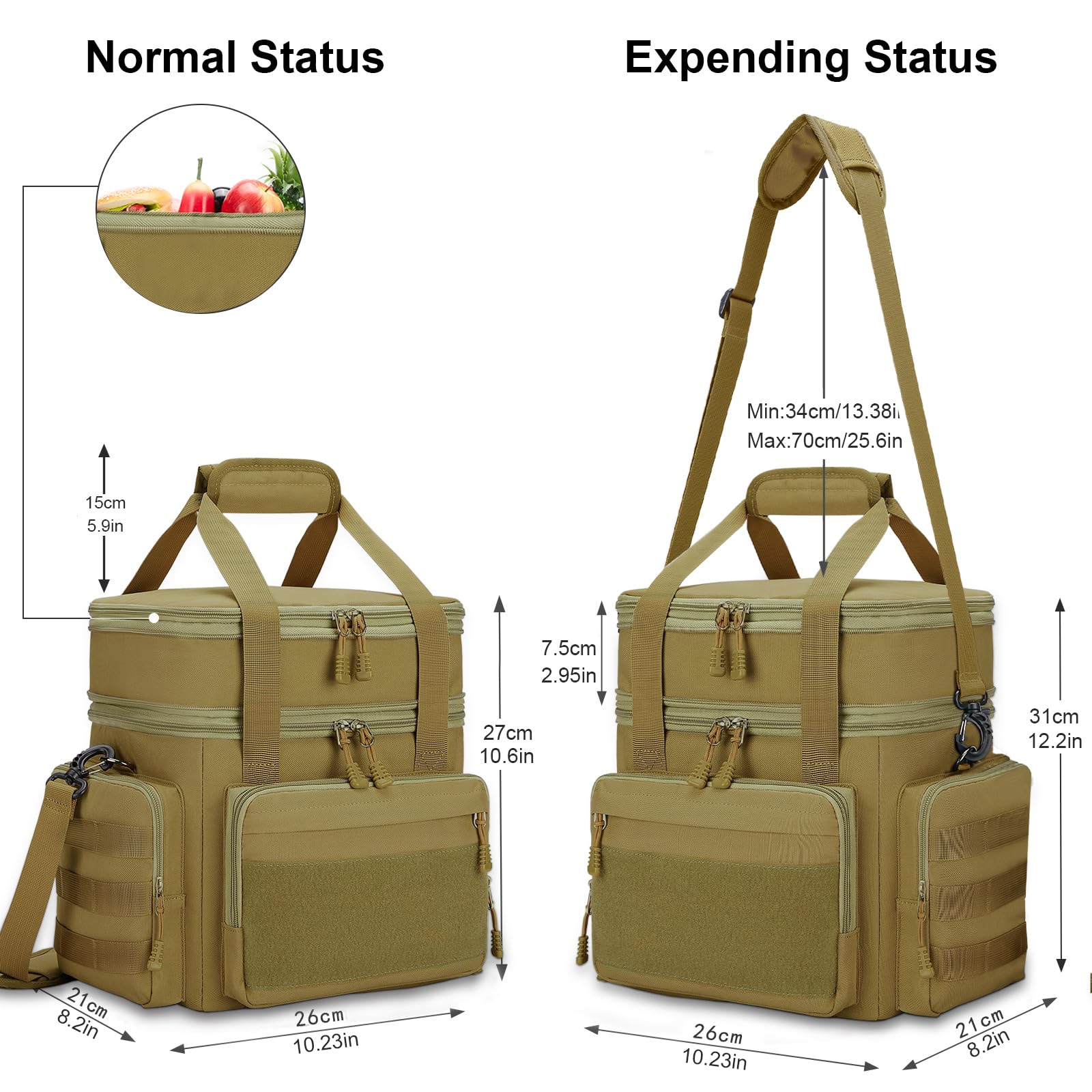Gafetrey Tactical Lunch Box for Men, Brown, Nylon, Large Capacity, Multi-Pocket, Insulated, Water-Resistant, Leakproof, Tactical Design