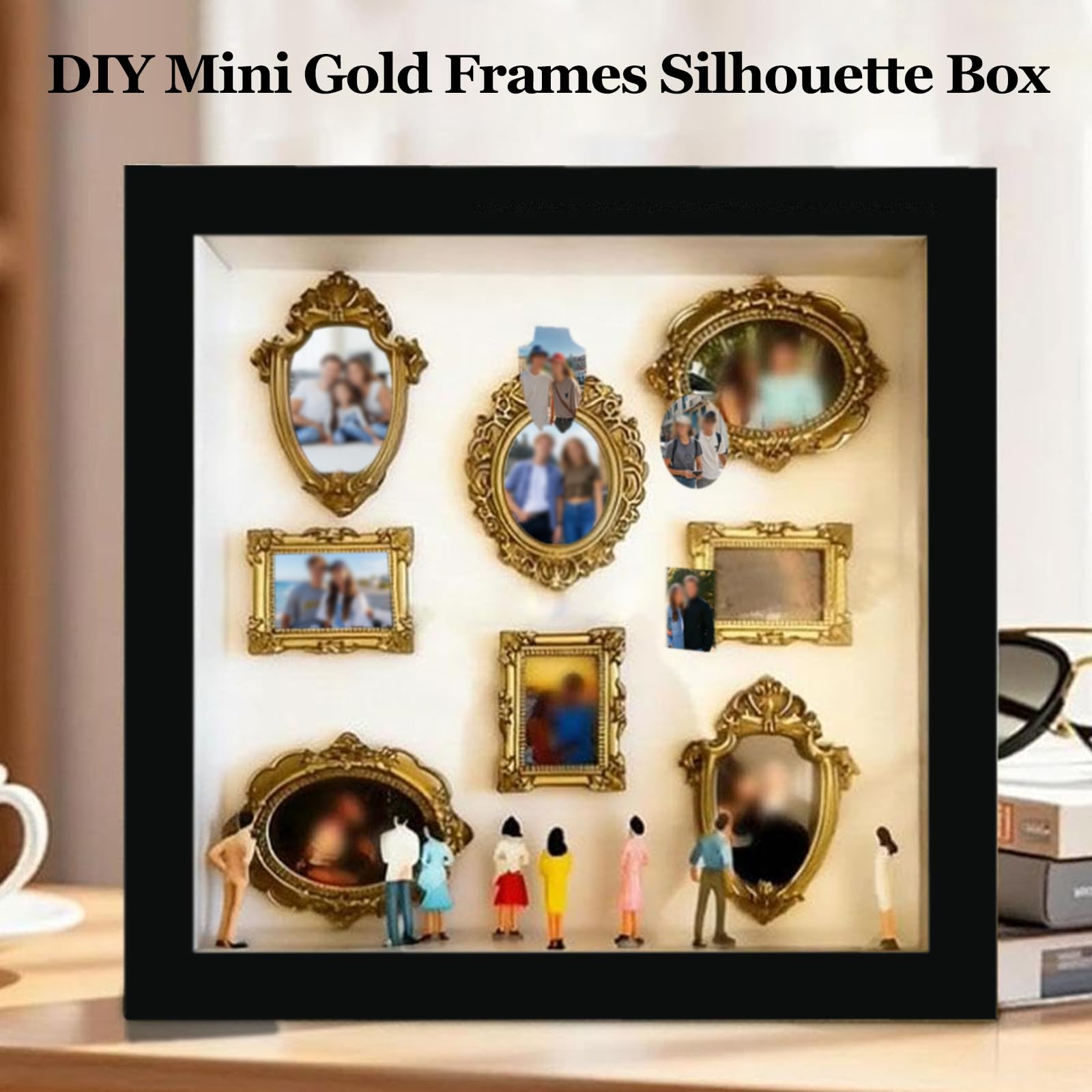 DIY Mini Museum Silhouette Box, Museum of Us Box Celebrate Your Unique Memories in Style, Personalized Photo Shadow Boxes Display with 8pcs Mini Museum Figurines & 8pcs Gold Mini Frames — view 2