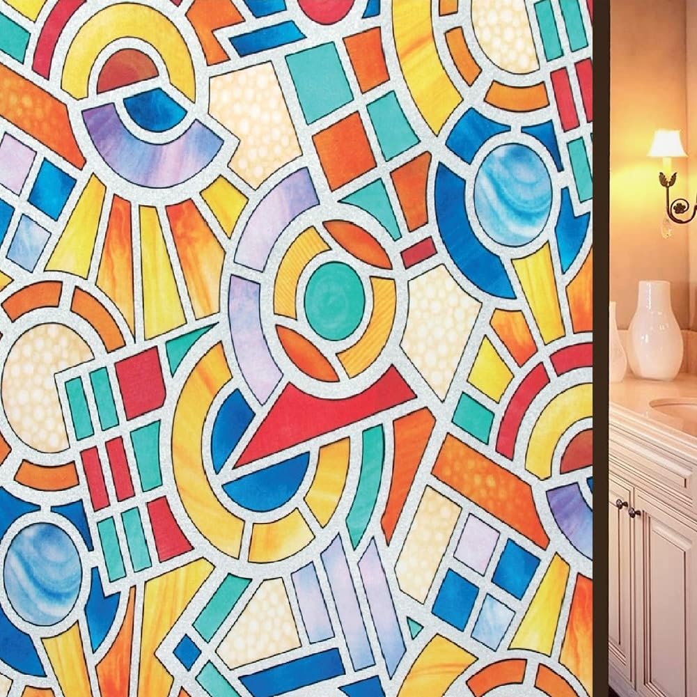 MOCOCO Moroccan Design Privacy Window Film Frosting Film Window Sticker Frosted Vinyl Sheets for Front Door Bathroom sidelight Small Windows (24x60 Inch)