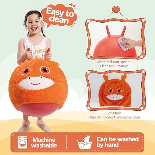 Miniatura 4 de INPANY Pelota de tolva para niños, juguetes para exteriores, pelota animosa de ciervo con asas, juguete de hippity hop, pelotas de salto para niños