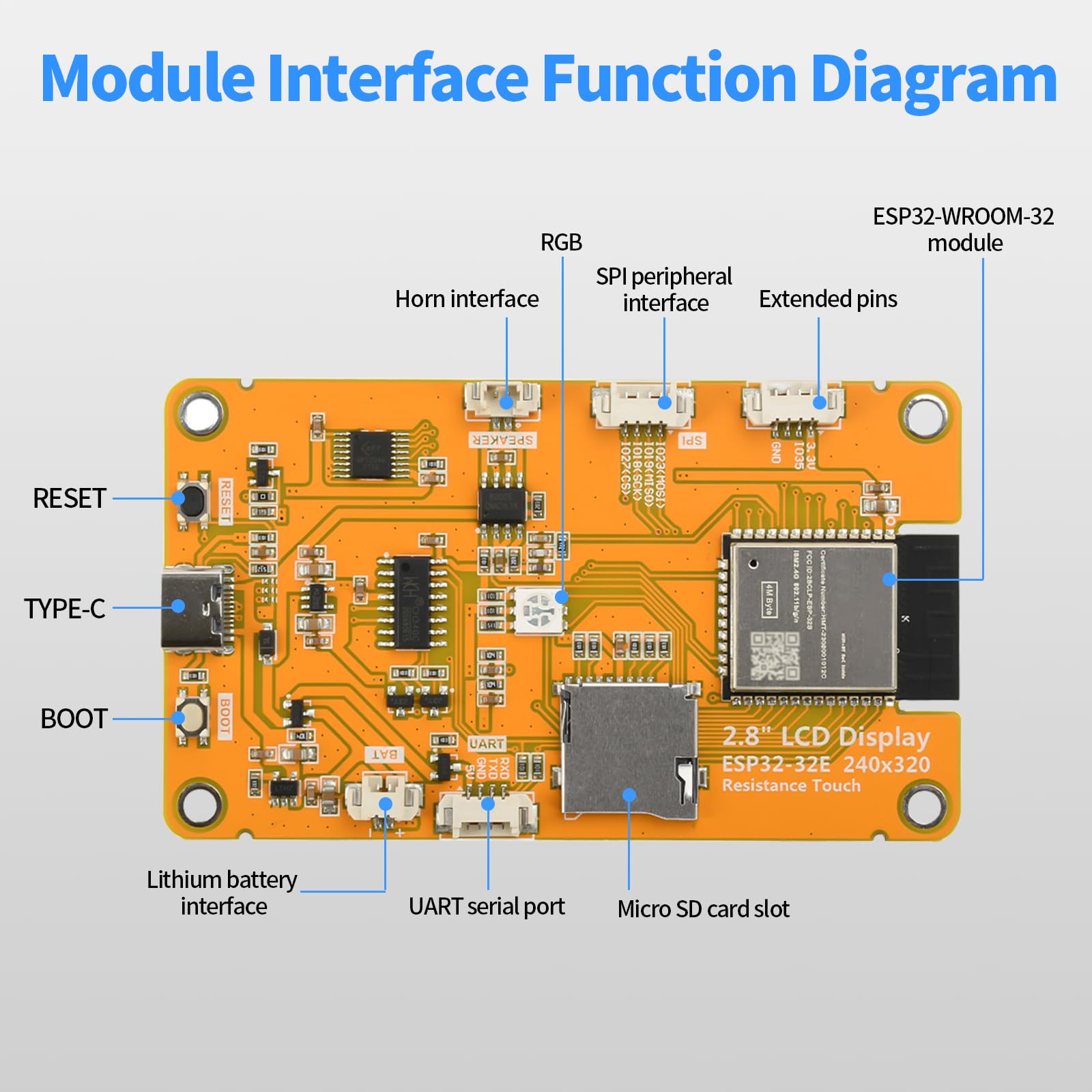 diymore pour écran ESP32, pour Carte de développement ESP32 avec Bluetooth WiFi, écran LCD 2,8" 240 x 320, Module TFT Intelligent, écran Tactile Haute Vitesse, connectivité IoT, Compatible avec LVGL