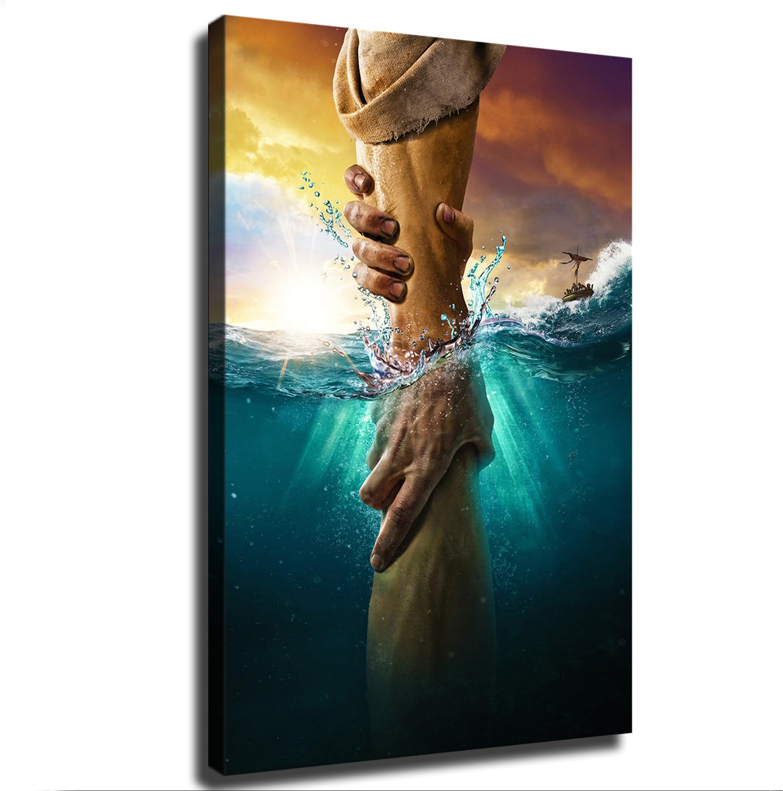 Jesus Christ Saves Peter from Drowning,Jesus reaching Hand into Water Don't Be Afraid Just Have Faith Give Me Your Wall Art, Painting Decor Art Birthday Gifts,Room Bedroom Decor (Framed,16×24inch)