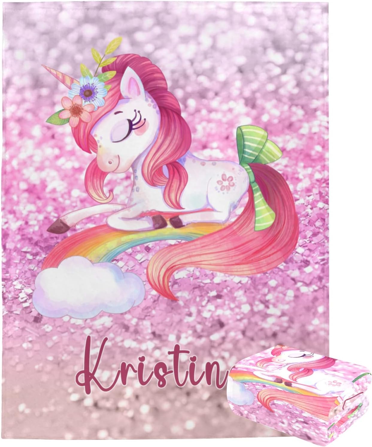 Custom Baby Blankets with Name for Girls Boys, Rainbow Unicorn Personalized Baby Blanket Soft Custom Name Swaddling Blanket, Personalized Gifts for Newborn Baby Shower Kids Birthday 50x60inch