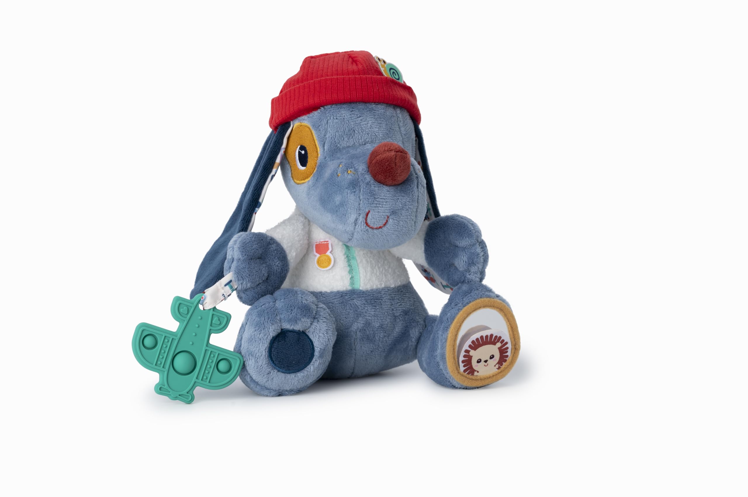 LILLIPUTIENS - Jules the Dog activity plush - Interactive rattle for babies with mirror, silicone teething ring, bell and paper noise - Stimulates the senses and motor skills - From 9 months