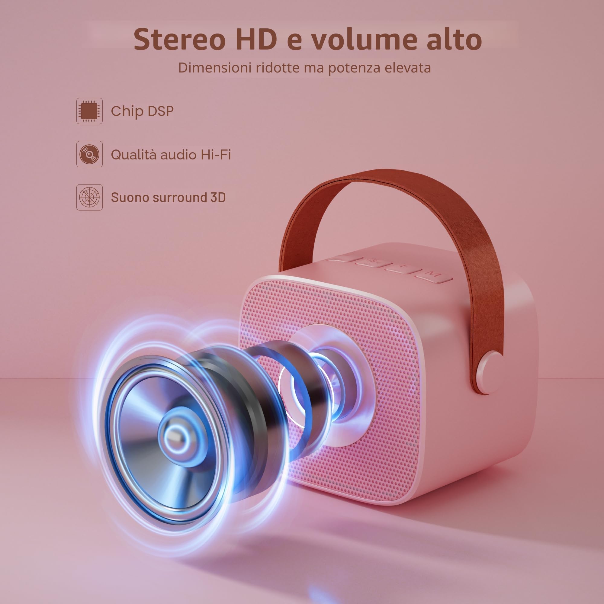 BONAOK Microfono Karaoke, Giocattolo per Karaoke, Bluetooth, per Bambini, Adulti, Lettore Karaoke Portatile, Microfono per la Ricarica, Giocattolo Elettronico per Bambini(pink)