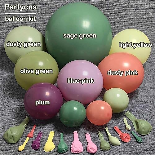 Miniatura 3 de Kit de guirnalda de globos pastel de doble relleno, rosa polvorienta, rosa, verde salvia, globos de látex, malva, rosa, amarillo, aguacate, verde,