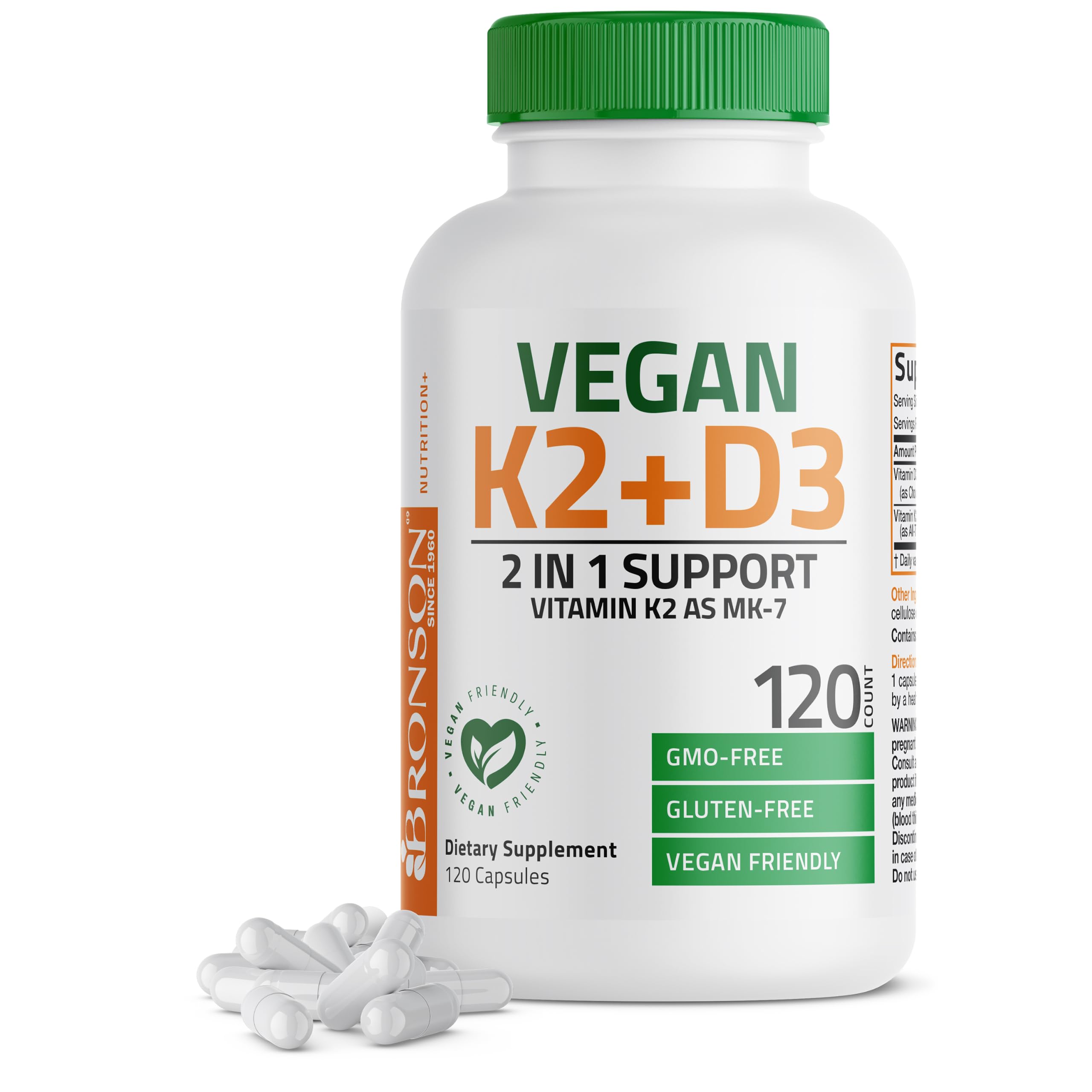 Bronson Vitamin K2+D3 Vegan 2 in 1 Support Vitamin K2 As MK-7, 120 Capsules 120 Count (Pack of 1)