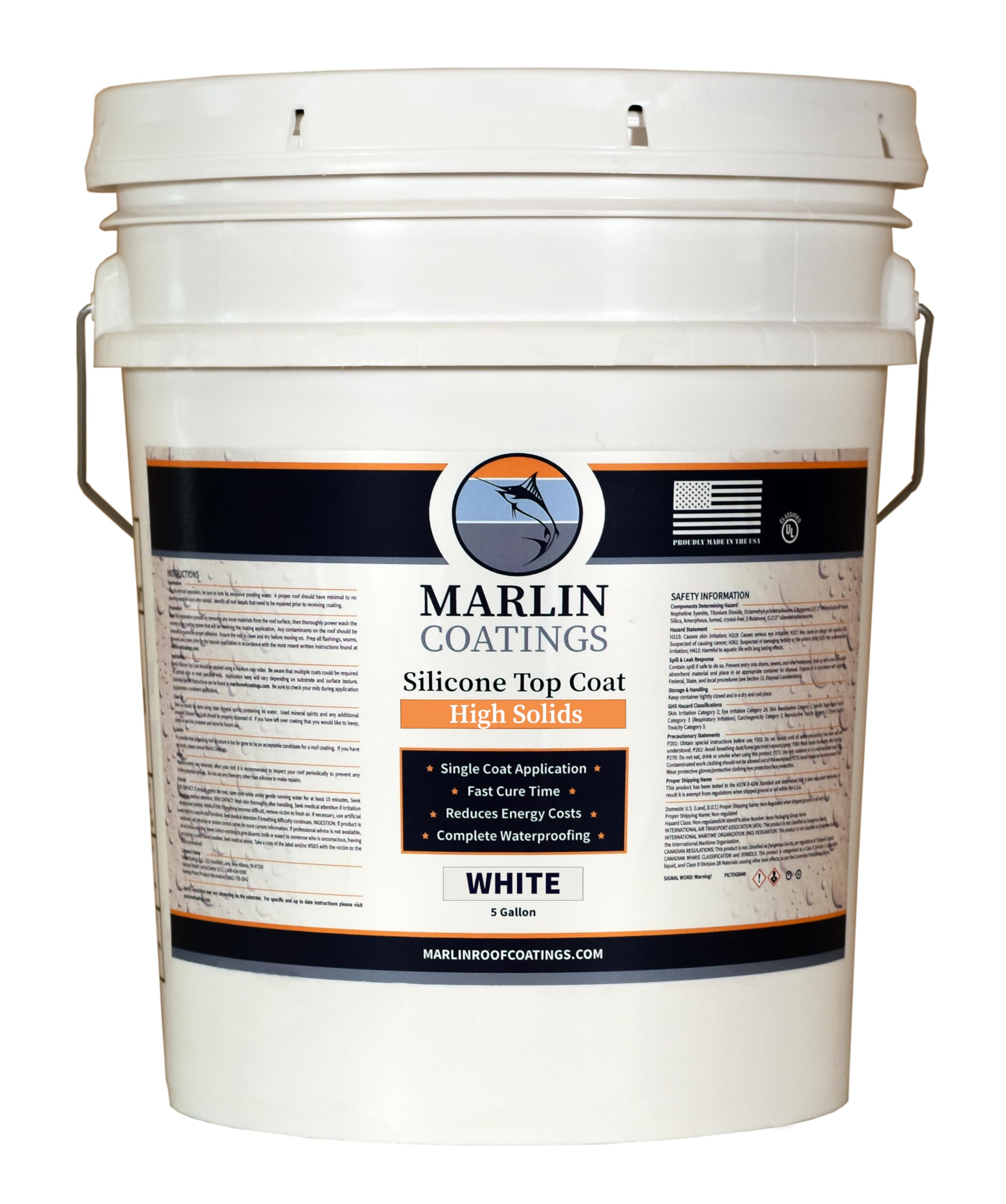 100% Silicone Roof Sealant - Self Leveling - Complete Waterproofing - Easy One Coat Application - Designed for Your RV, Camper, Trailer, Commercial Building… (5 Gallon, White)