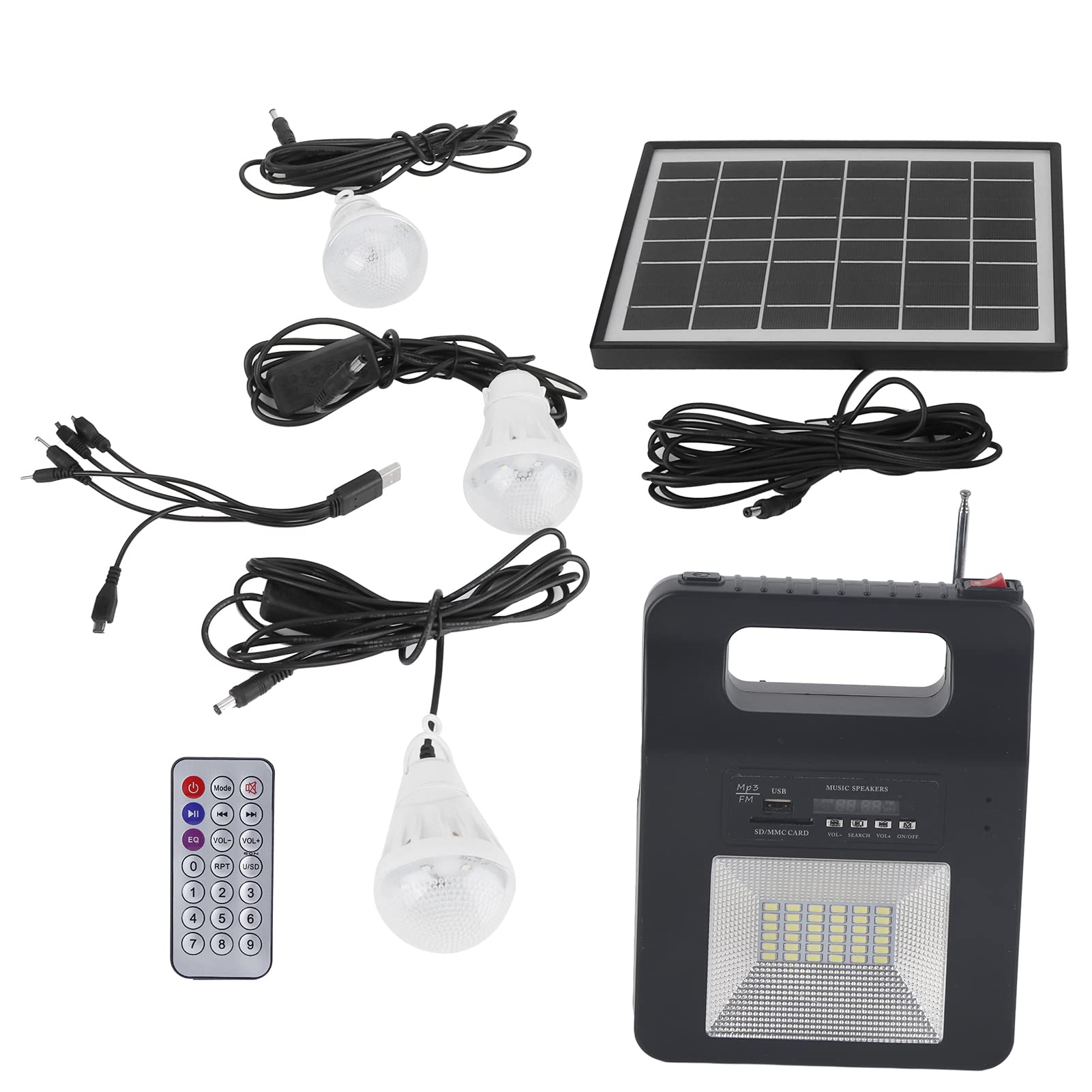 Générateur Solaire Portable Power Station Générateur de Batterie Portable avec Générateur Solaire avec Haut-parleur FM Chargeur USB Ampoule de Panneau Solaire pour L'extérieur Camping Voyage D'urgence