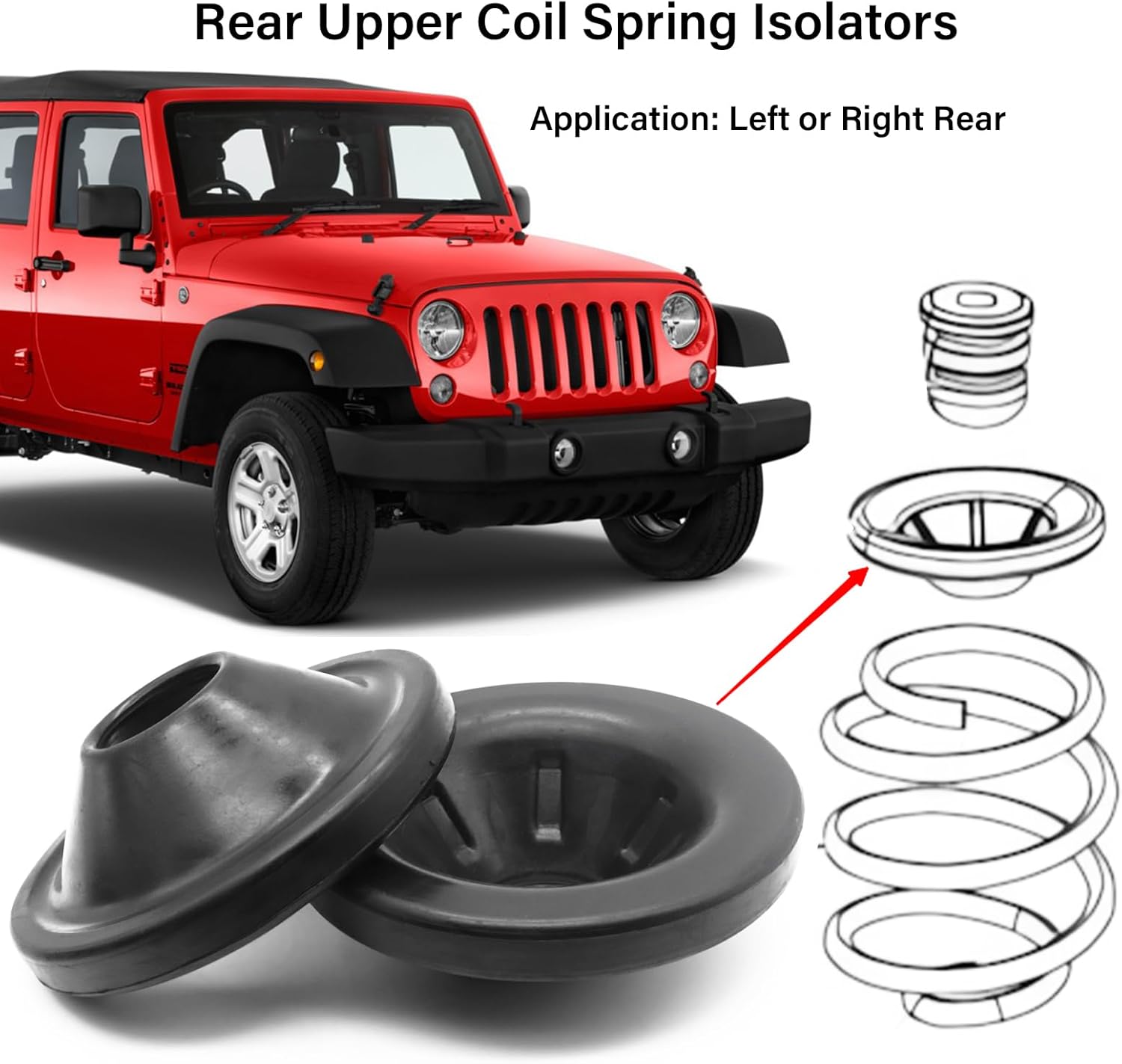 Rear Coil Spring Insulators, Rear Upper Coil Spring Isolators Compatible with 2007-2018 Jeep Wrangler JK JKU, Rubber Insulators, Stock Height, 2 Pcs