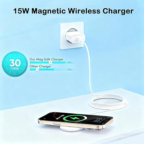 Miniatura 2 de Certificado MFi de Apple Cargador seguro para iPhone 171615, almohadilla de carga inalámbrica magnética rápida de 15 W con bloque USBC PD para