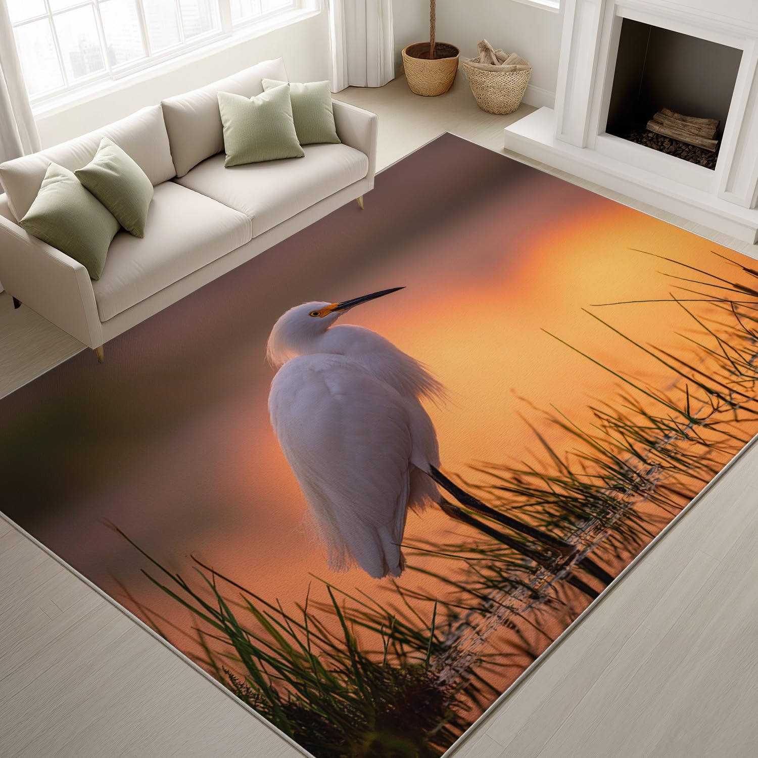 Tapis d'entrée intérieur lavable et antidérapant oiseau et roseaux