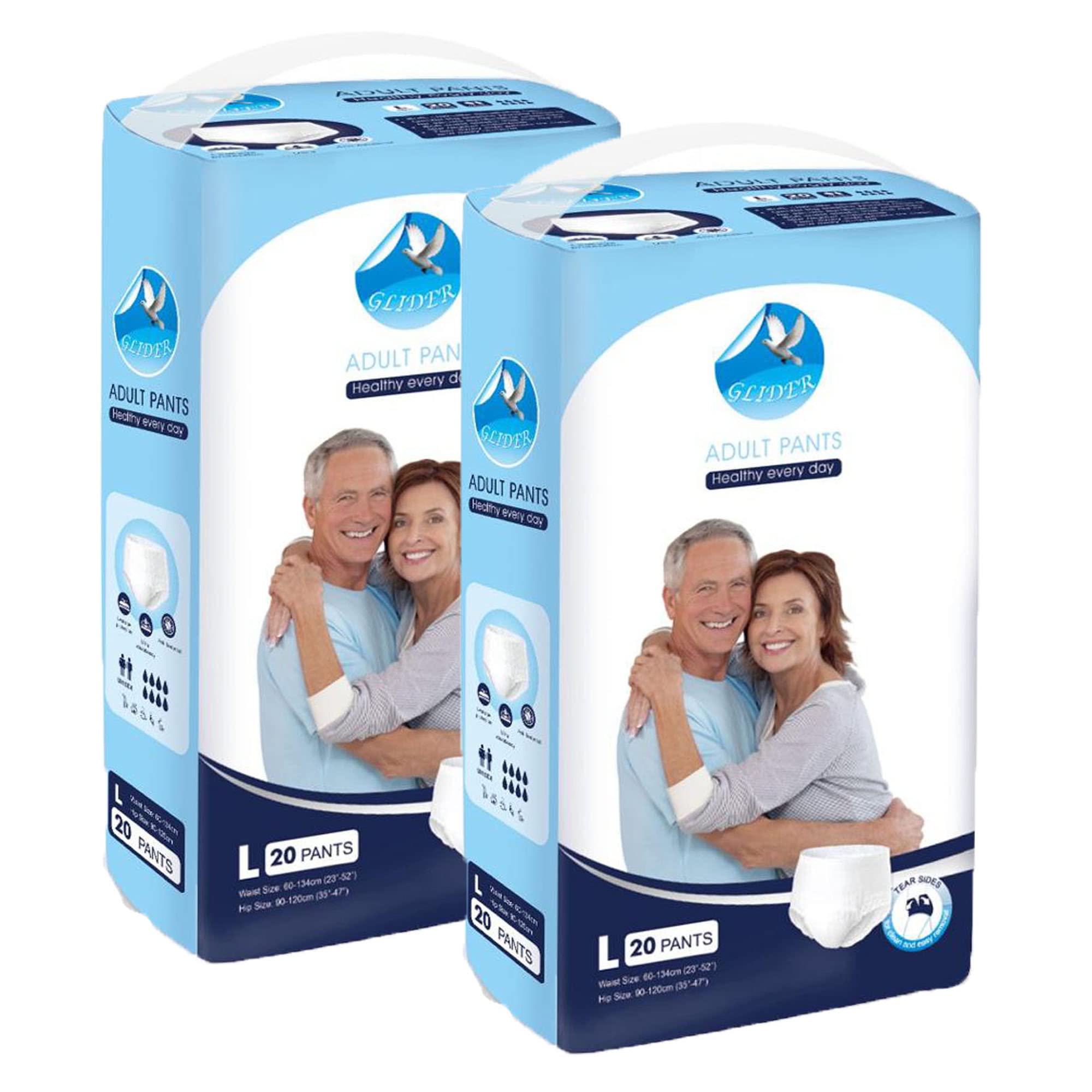 Glider Premium Pull-Up Pants Adult Diapers | Maximum Absorbency & Overnight Protection | Unisex | Large (30-55 Inches) | 40-Count