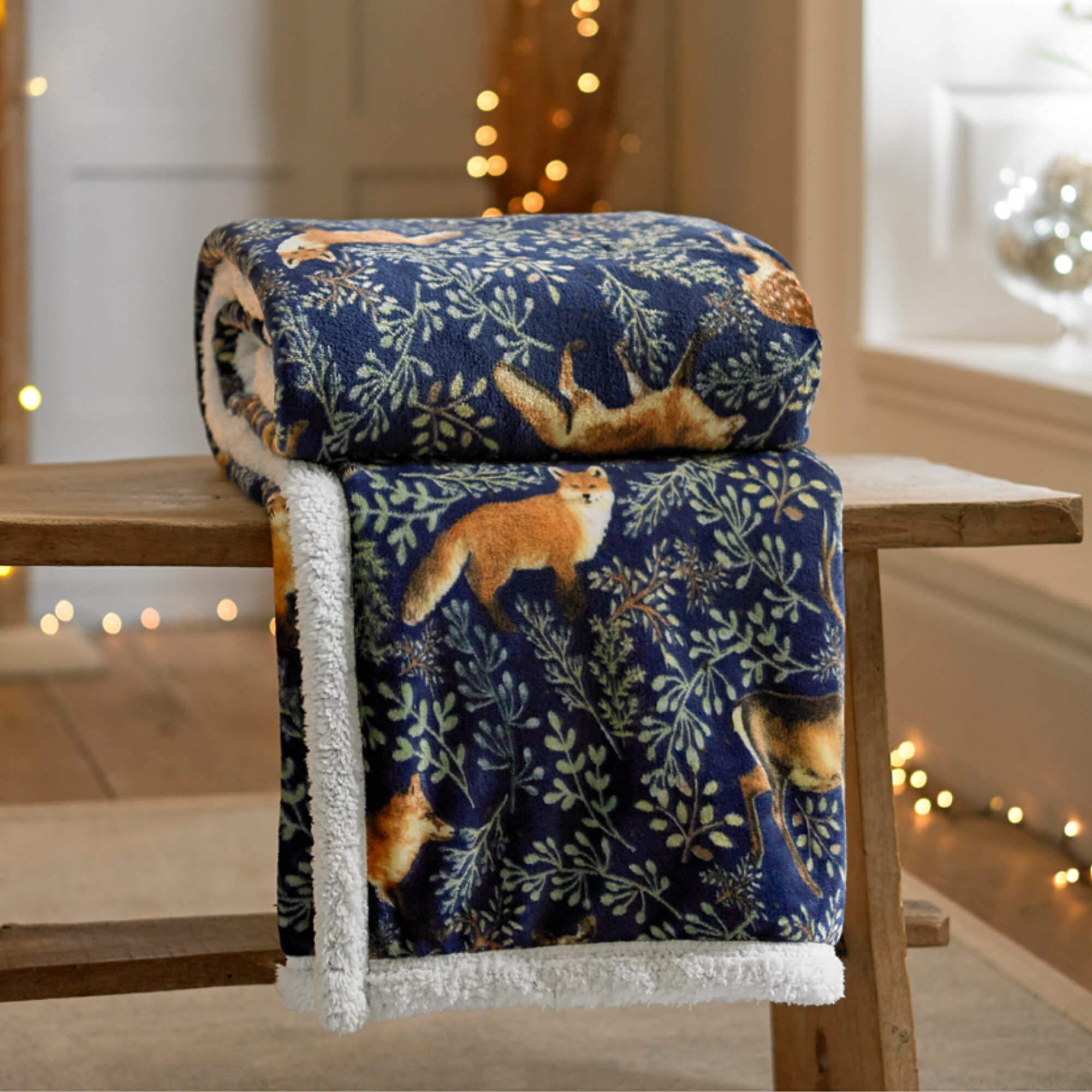 Shaws Direct Ultra Plush Printed Throw | Sherpa Feel (Fox & Deer)