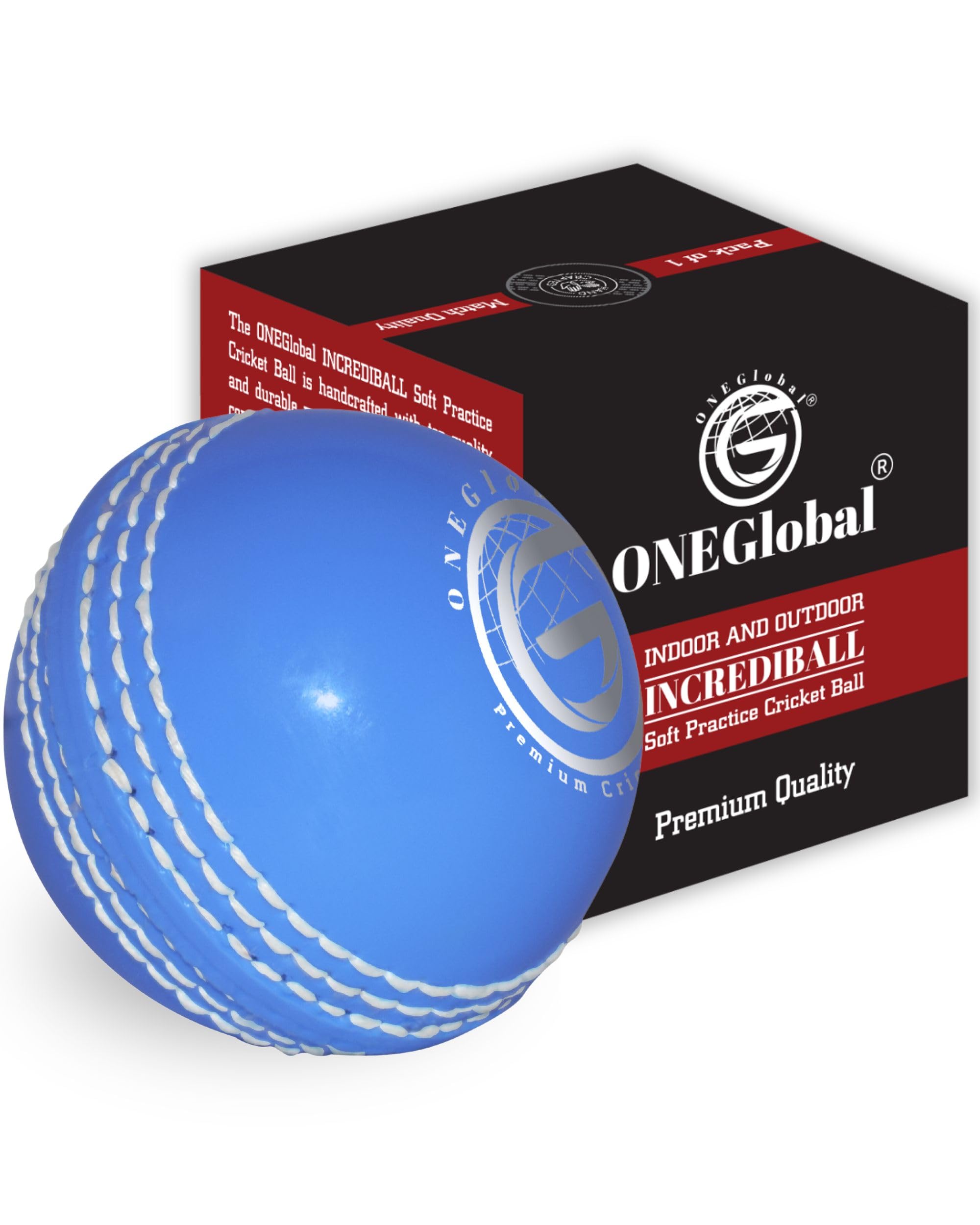 ONEGlobalIncrediball Soft Practice Cricket Ball | Outdoor & Indoor Rubber Cricket Ball With Core & Stitched Seam | For Practice, Honing Skills & Family Fun