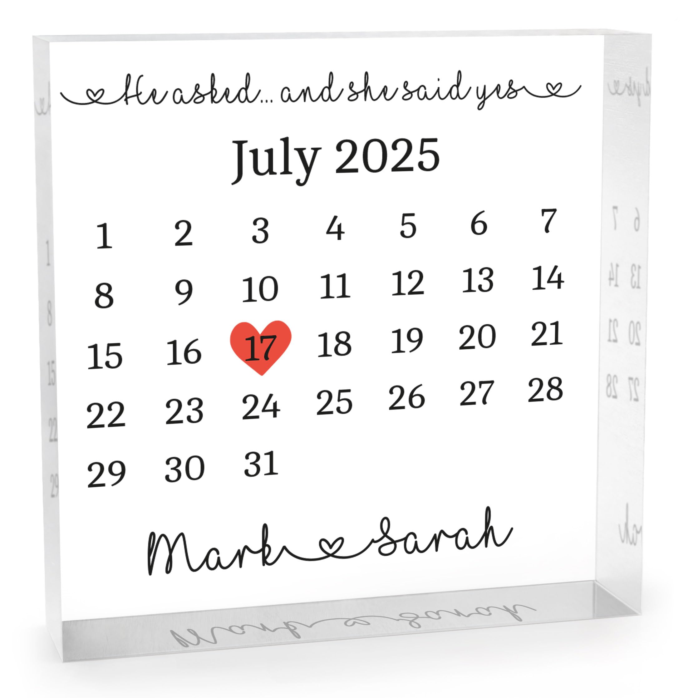 Personalised Engagement Gifts, He Asked She Said Yes, Congratulations Engagement, Engaged Couples, Fiance Fiancee Gifts, Acrylic Clear Block Keepsake With Grey Bag