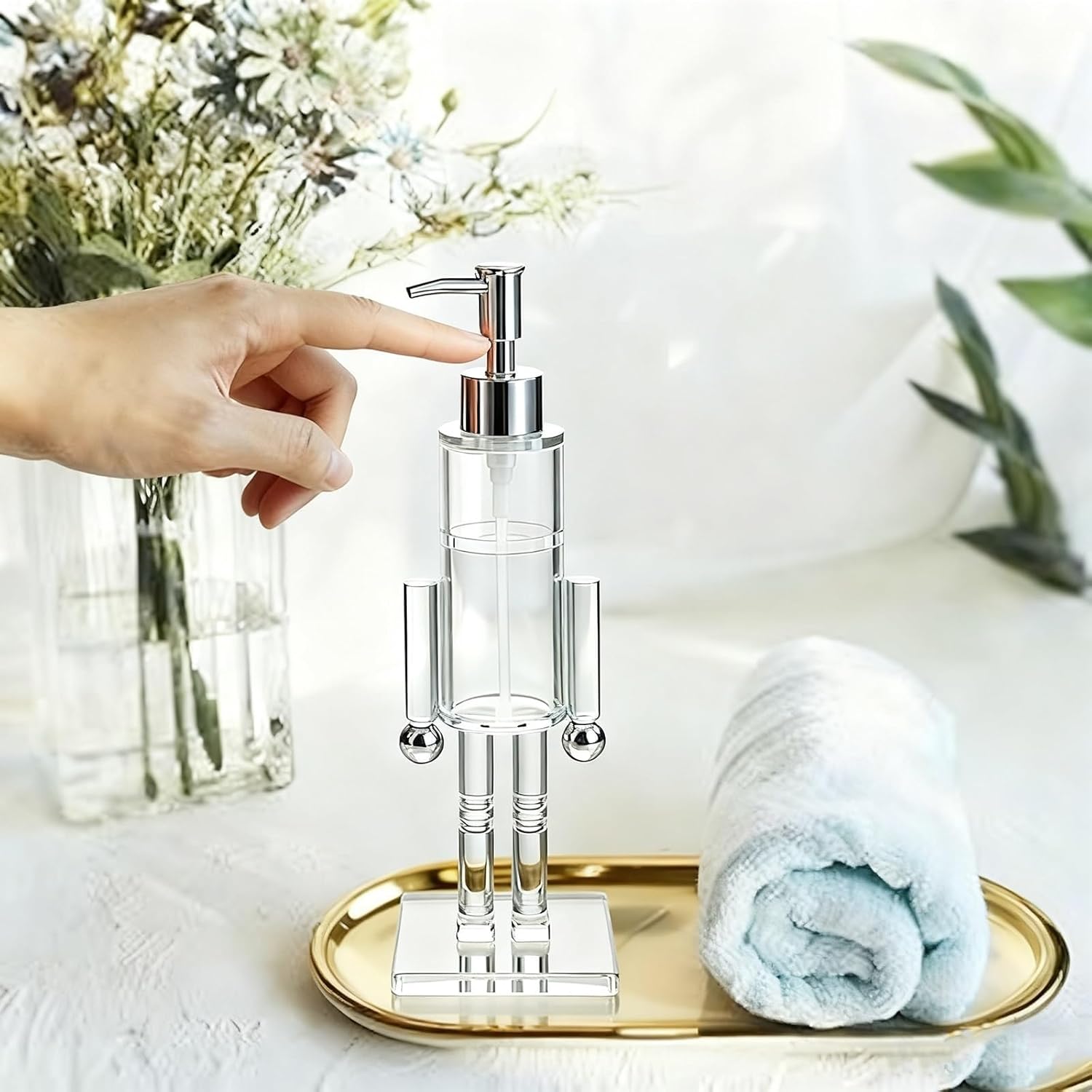Clear Acrylic Soap Bottle, Nutcracker Soap Dispenser, Refillable Liquid Wash Bottle, Easy Refill, Ideal for Adding Festive Xmas Charm to Home Counters, for Friends and Family