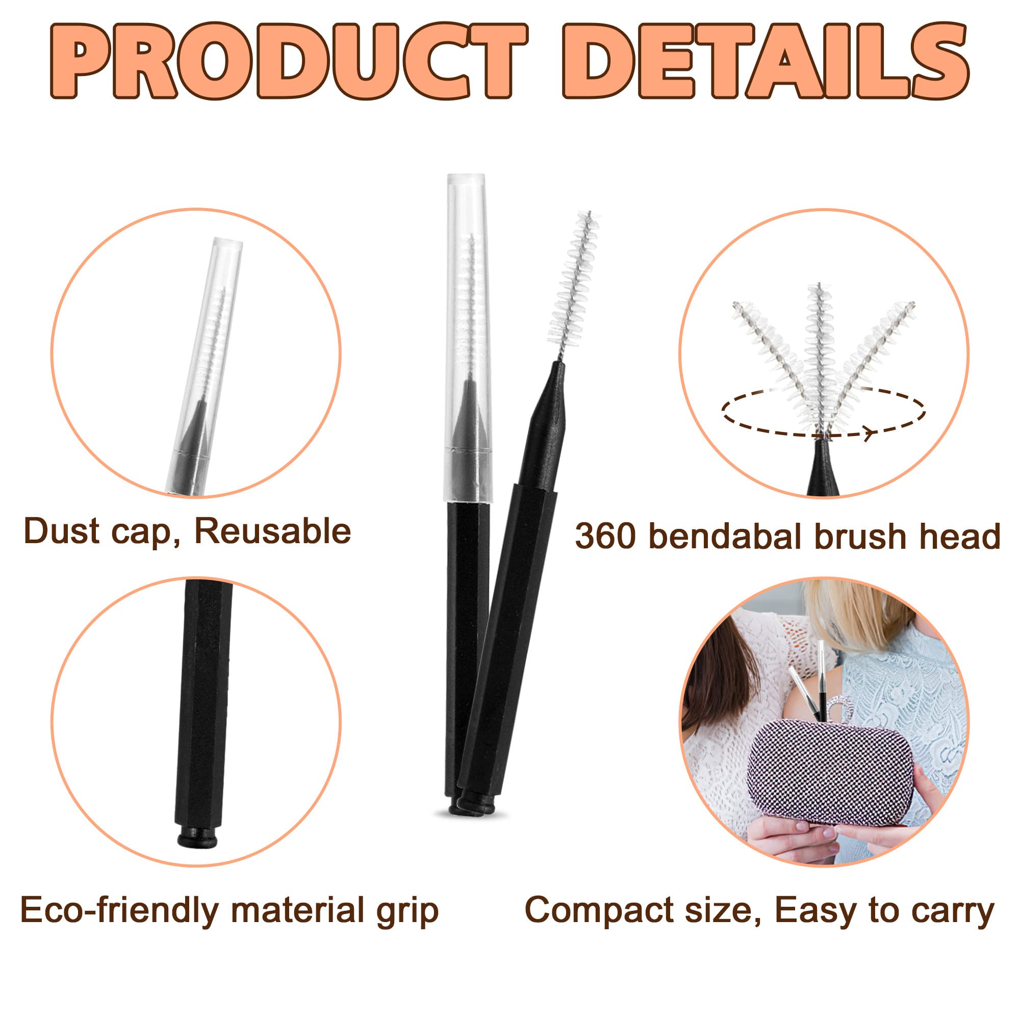 100 Pcs Micro Eyebrow Brush with Cap Brow Lamination Brush Eyelash Brushes Eyebrow Spoolie Lash Lift Tools for Eyebrows and Eyelashes Extensions Brow Laminat - Image 3