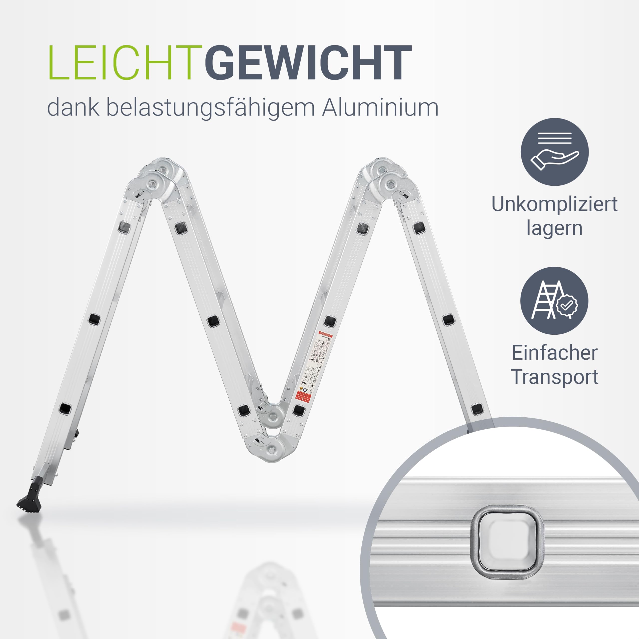 Juskys Leiter Aluminium 3x4 Stufen Klappleiter 4-teilig bis 150 kg Multifunktionsleiter 3,6 m