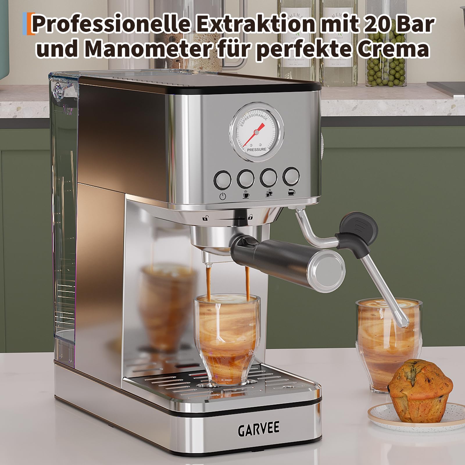 Acekool Cafetera cafetera italiana semiautomática 20 bares – Calentamiento rápido por termobloque – Depósito de agua 1,7L – Vaporizador de leche 360° – Acero inoxidable – Diseño compacto europeo –