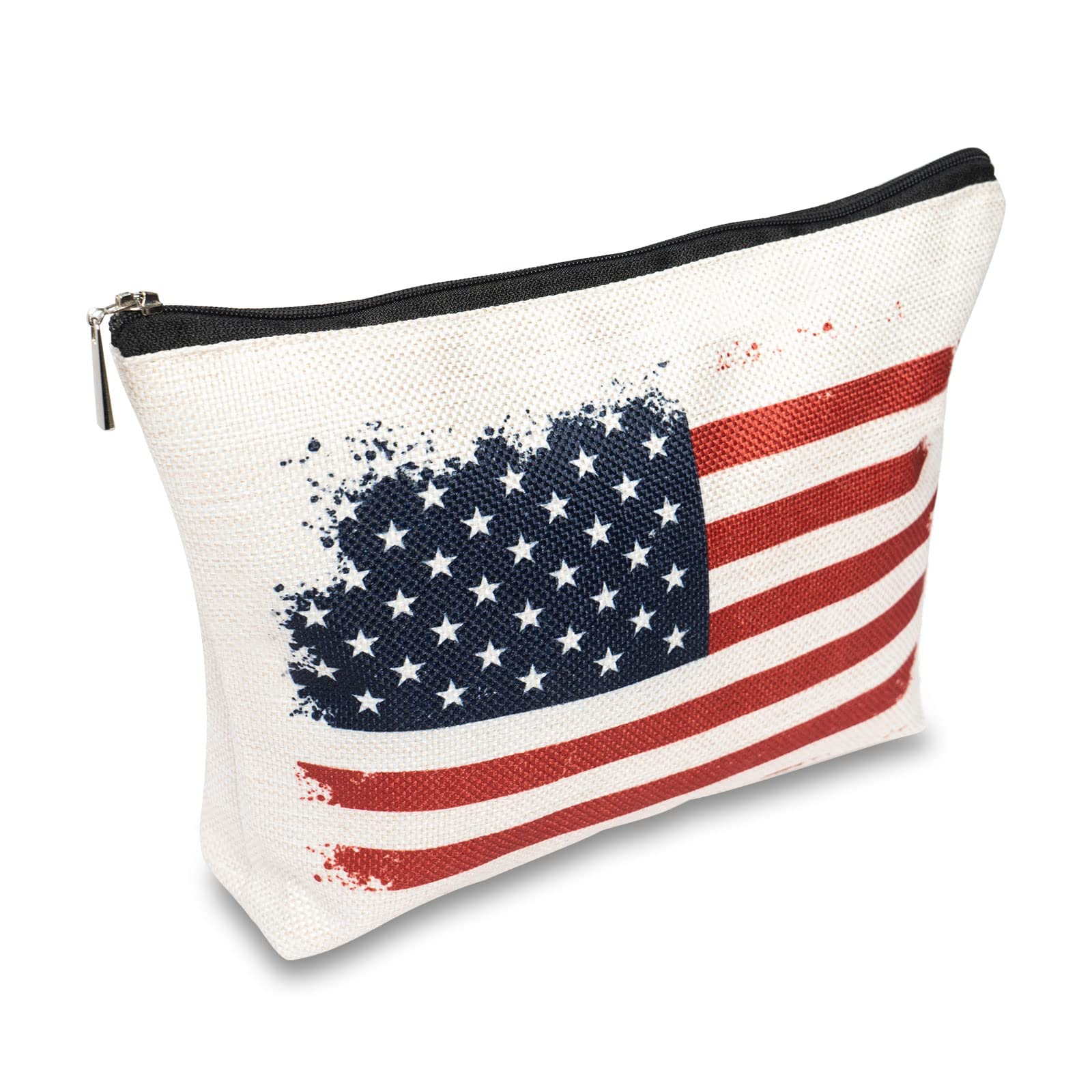 American flag Women Zippered Cosmetic Bag Wash Bag Travel Makeup Pouch Waterproof Makeup Bag for Purse Portable Toiletry Bag Accessories Organizer