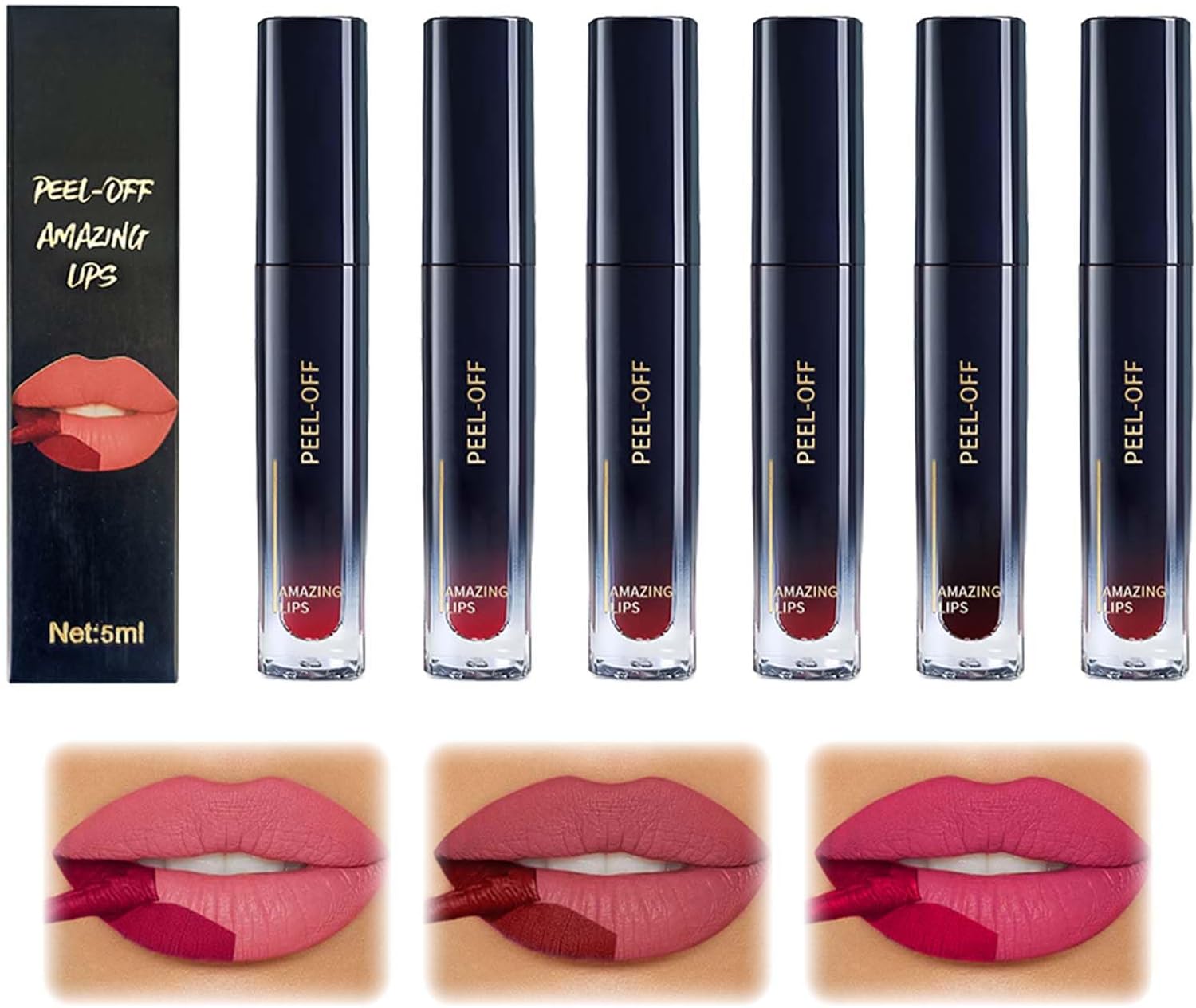 Lip Tint Peel Off, Peel Off Lip Stain Set, Lip Tattoo Peel Off – Transfer Proof, Matte verwijderbare lipgloss, Tattoo Vloeibare Lipstick met pincet, waterdicht, duurzaam, veegvast