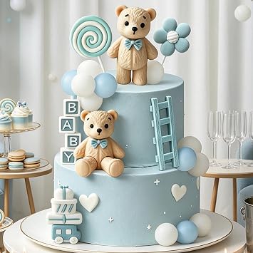 Blue Bear Cake Decoration Blue Gold Balls Cake Topper
