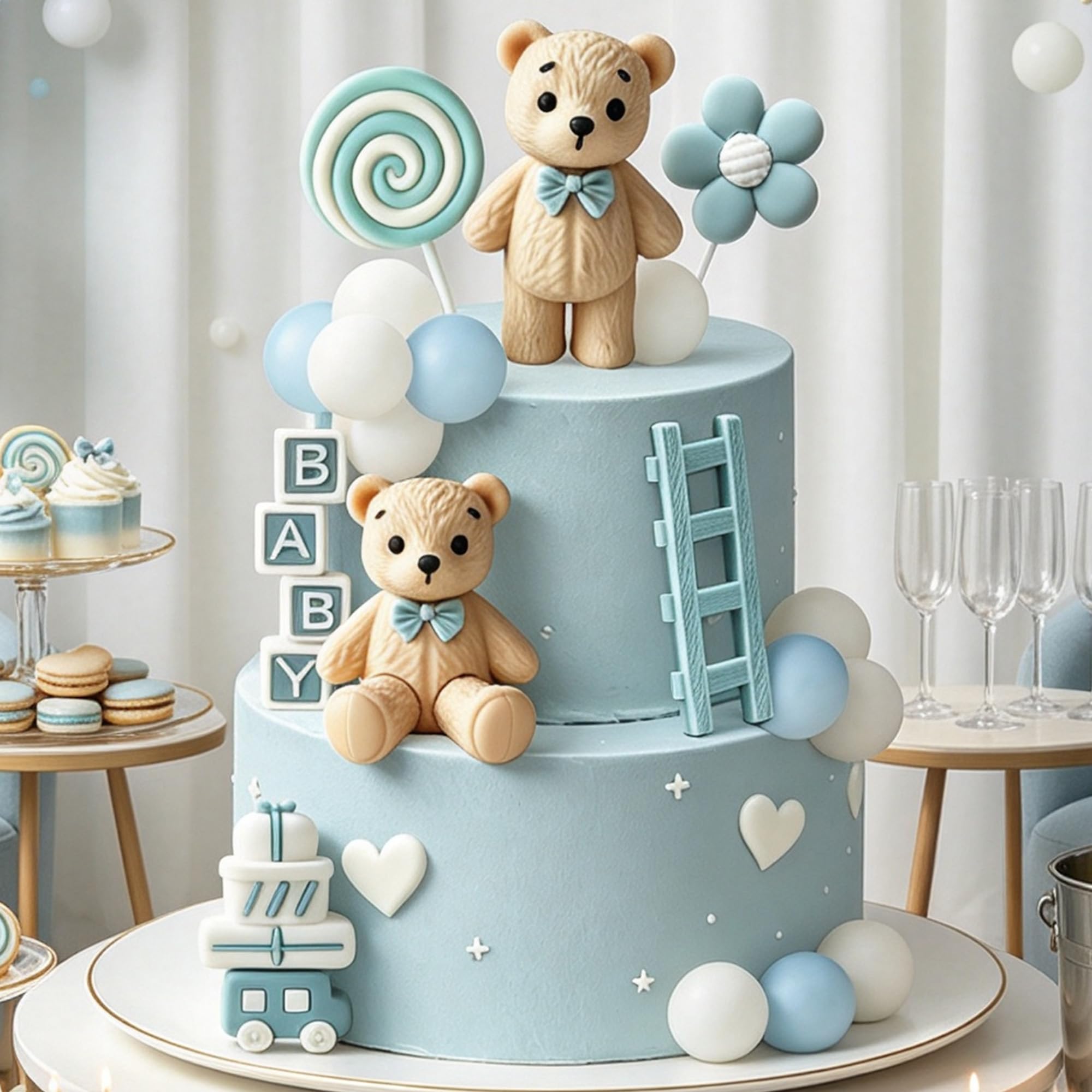 Blue Bear Cake Decoration Blue Gold Balls Cake Topper