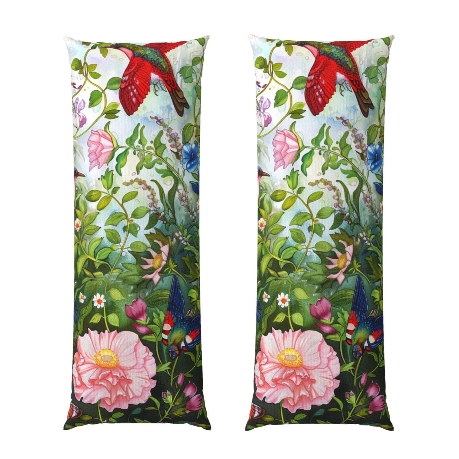 Body Pillow Cover 20x54 Inch, garden with birds and flowers Print Long Lumbar Pillow Case with Zipper Long Body Pillowcase Decorative for Bed Sofa Bedroom