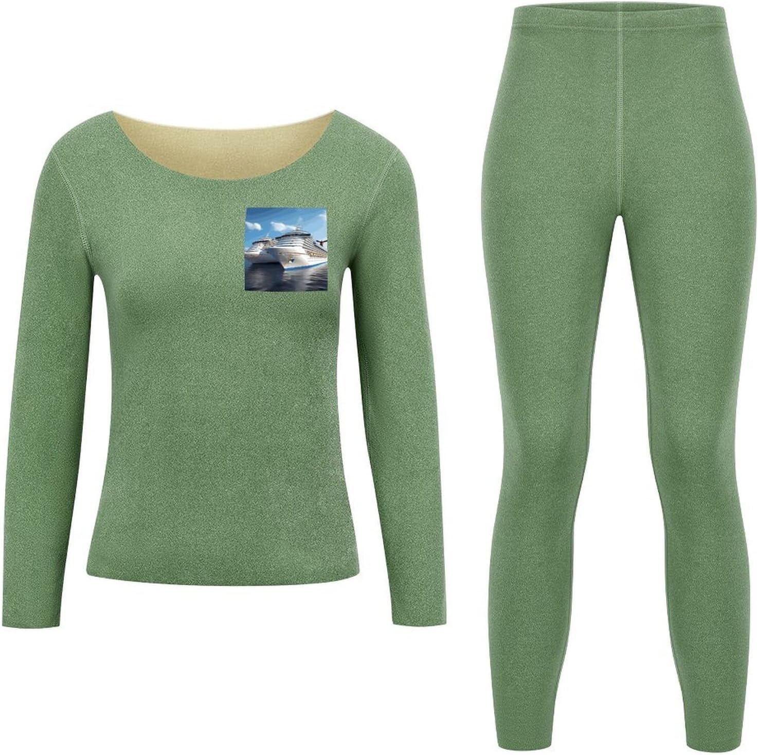 Women's Fleece Lined Thermal Set - Cold Weather Long Johns Ultra-Soft Cruise Ship Printed Base Layer