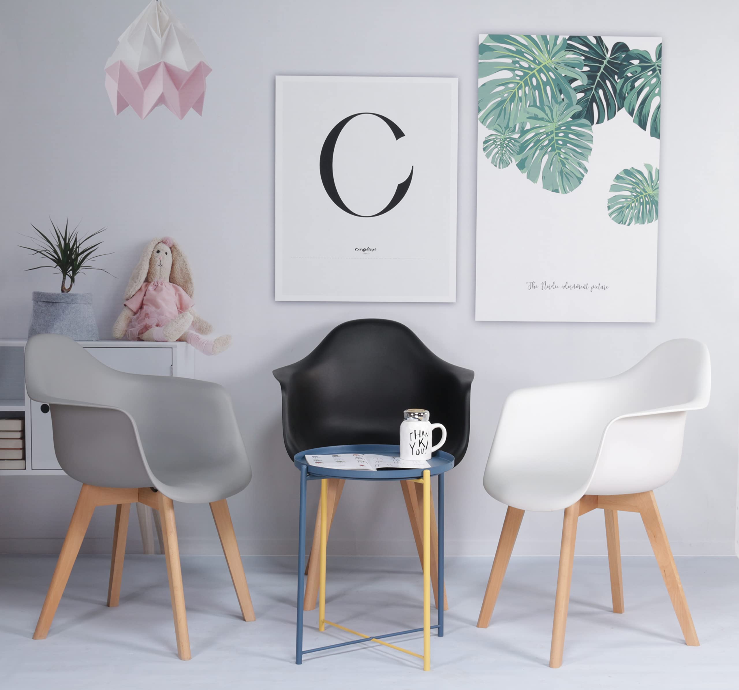 Pack de 6 Sillón Tower Silla de Comedor Silla Escandinava, Pata Madera de Haya, Estilo Nórdico (Blanco+Negro+Gris)