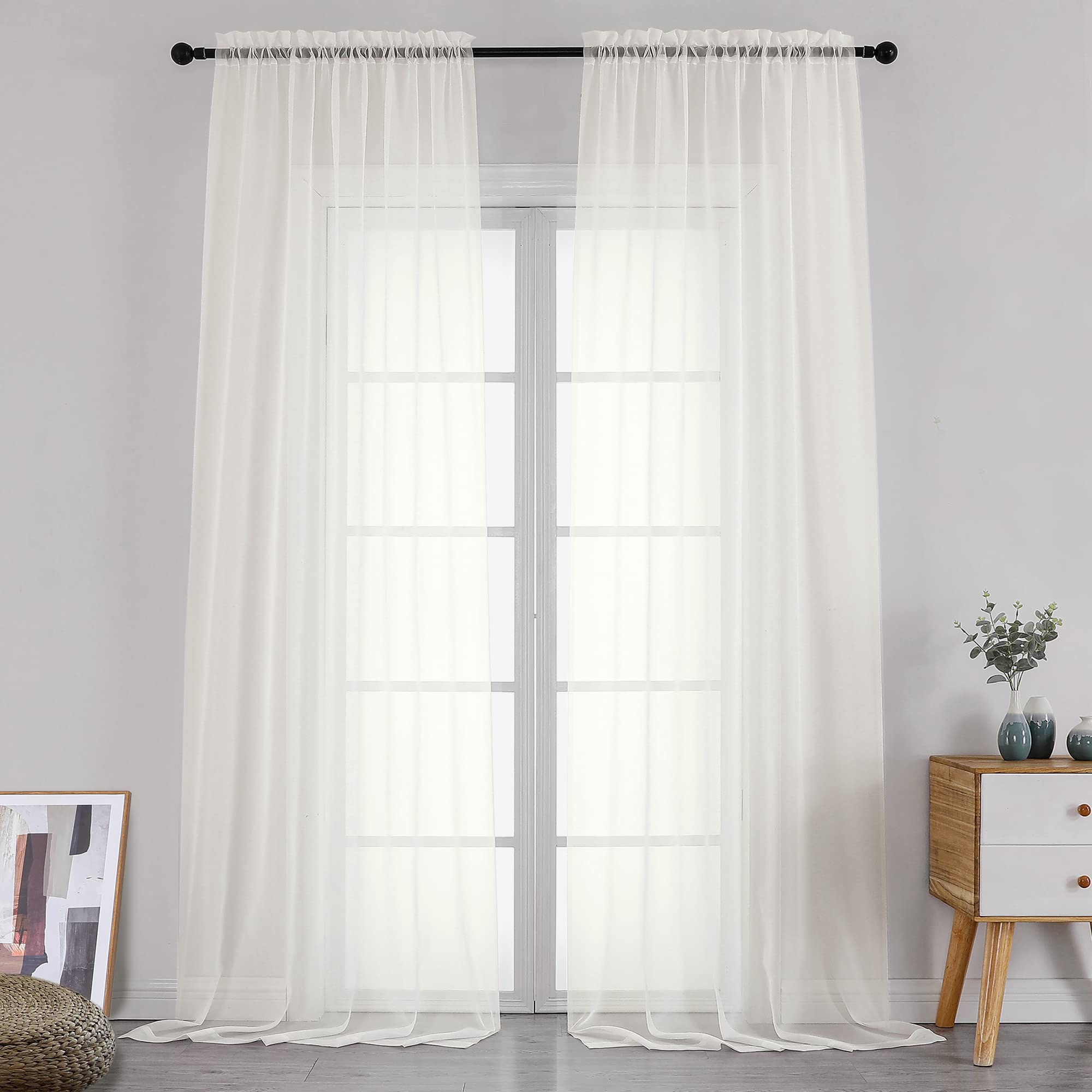 Simplebrand Ivory Sheer Curtains 120 Inches Long 2 Panels for Living Room